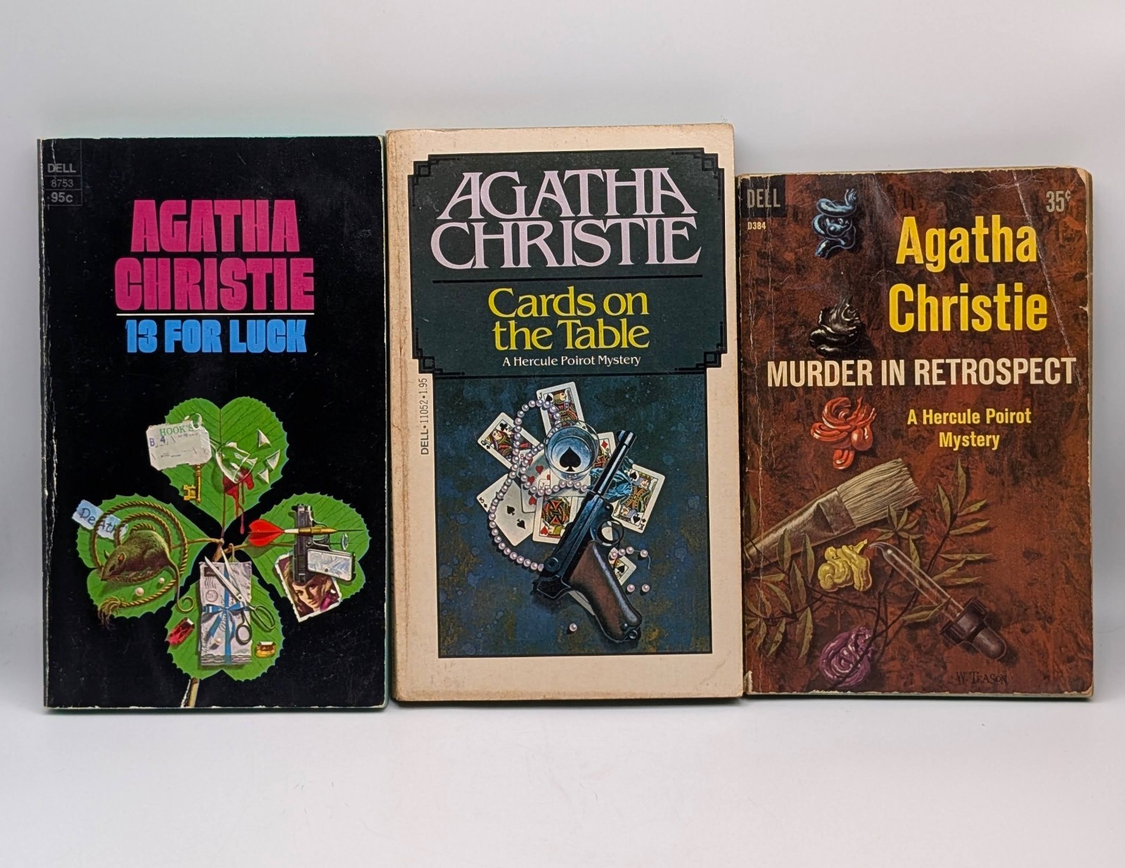 Vintage Lot 8 Agatha Christie Books Hercule Poirot Mystery Dell Cover Art 60s 70