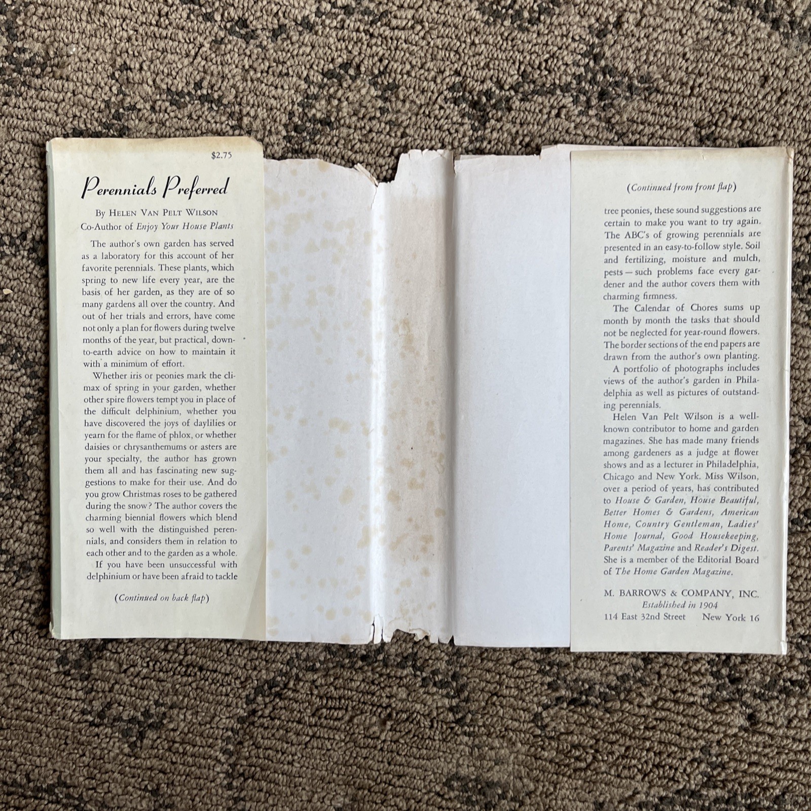 ⁠Vintage 1945 Perennials Preferred Helen Van Pelt Wilson 1st Printing HCDJ