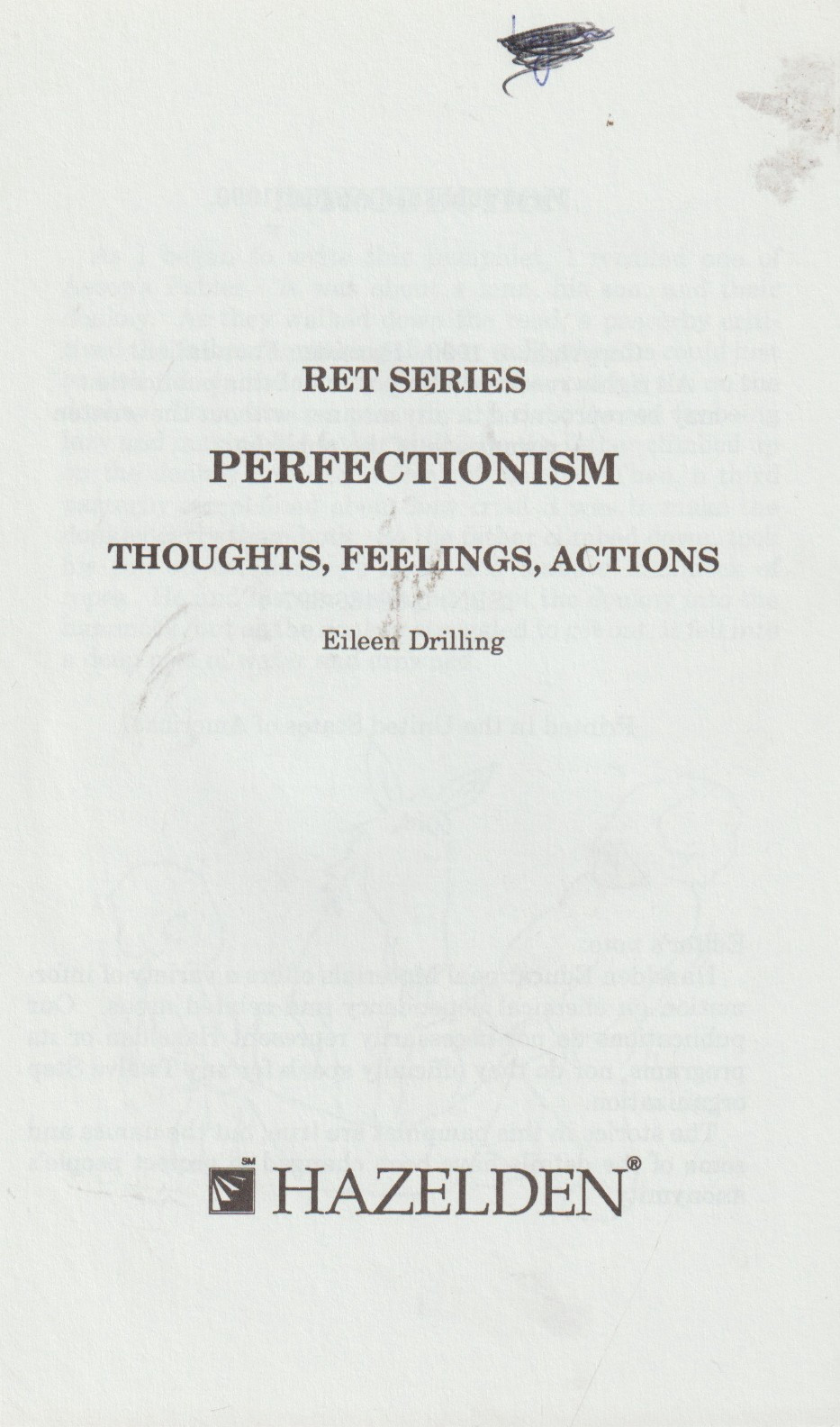 Perfectionism (Hazelden RET Series) SC, by Eileen Drilling, Good condition