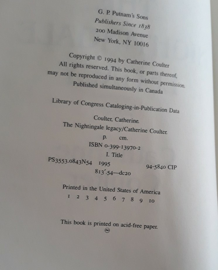 Nightingale Legacy by Catherine Coulter (1994, Hardcover) AS SHOWN