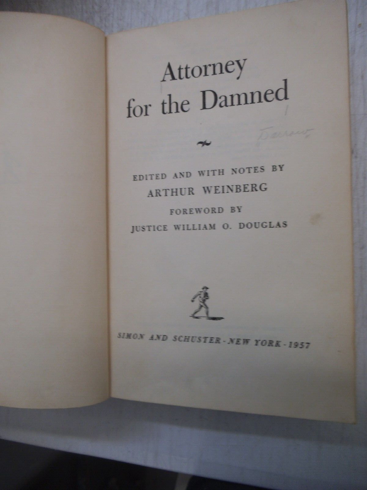 ATTORNEY FOR THE DAMNED BY DARROW VINTAGE 1957 HARDCOVER HC SIMON AND SCHUSTER