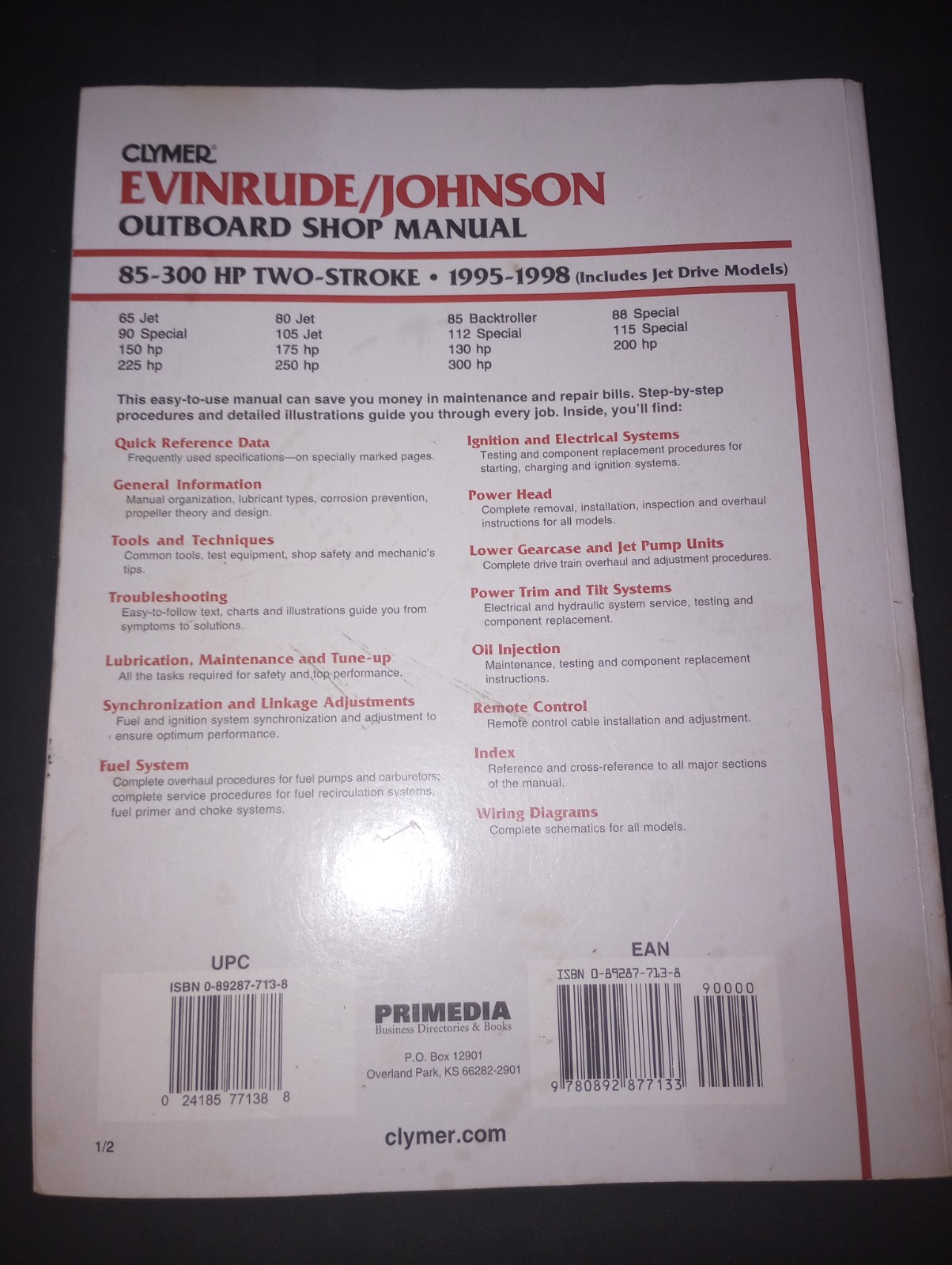 Evinrude/Johnson Two-Stroke Outboard Shop Manual 85-300, 1995-1998 Jet Drives G