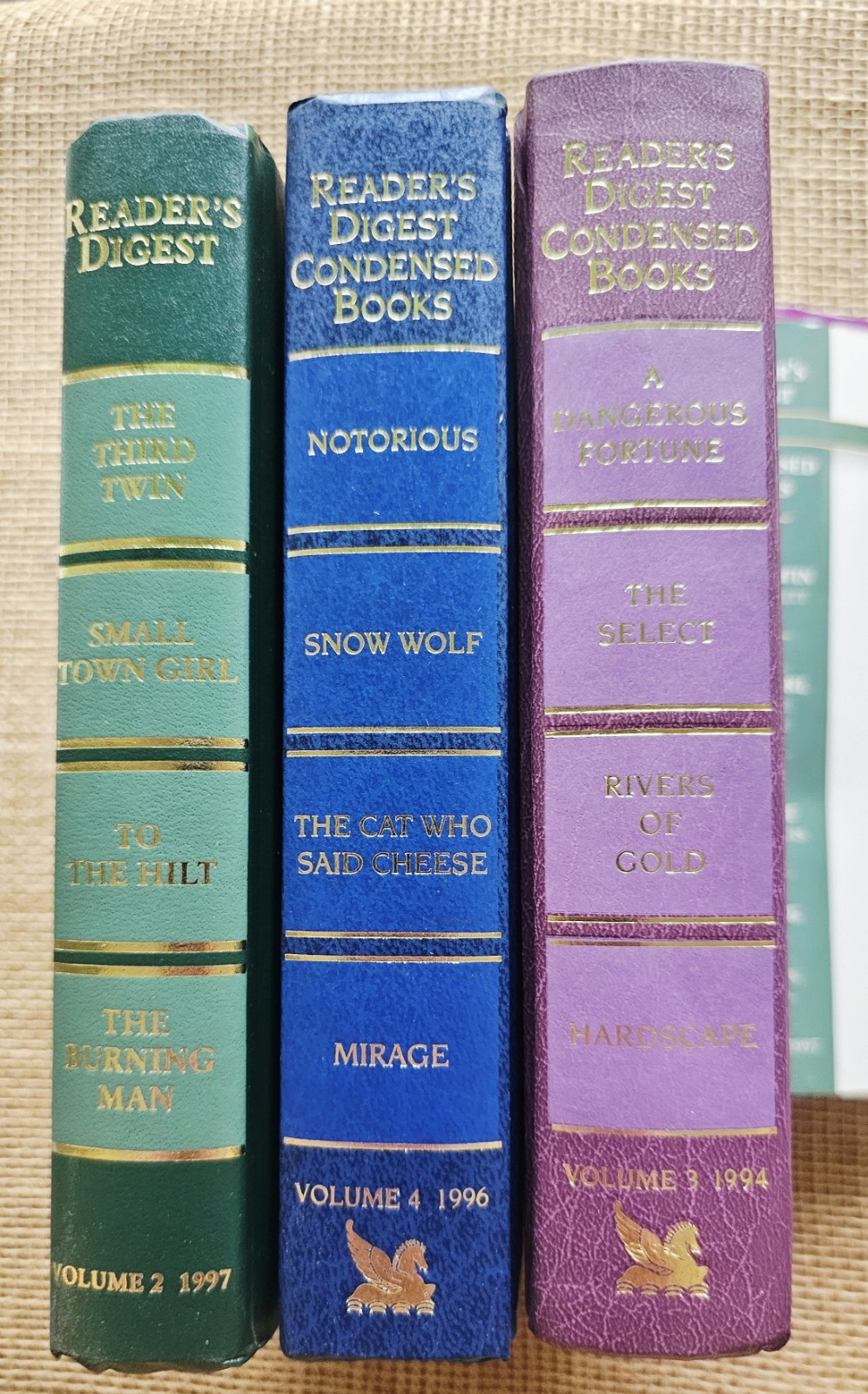 3 1990s Readers Digest Condensed Blue, Green, Purple Staging Books