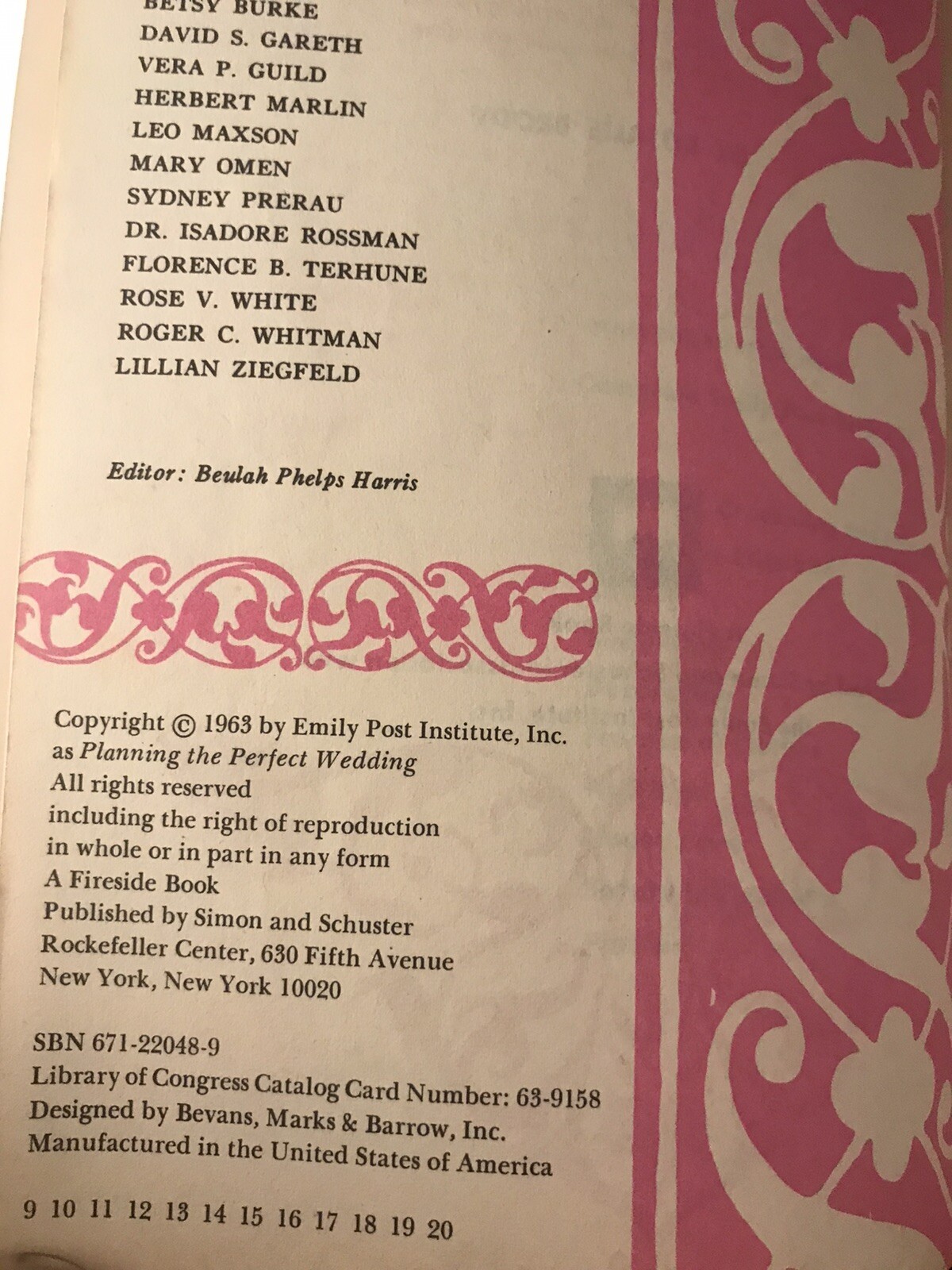 Emily Post Weddings / Planning The Perfect Wedding – 114 pages – 1963 PB