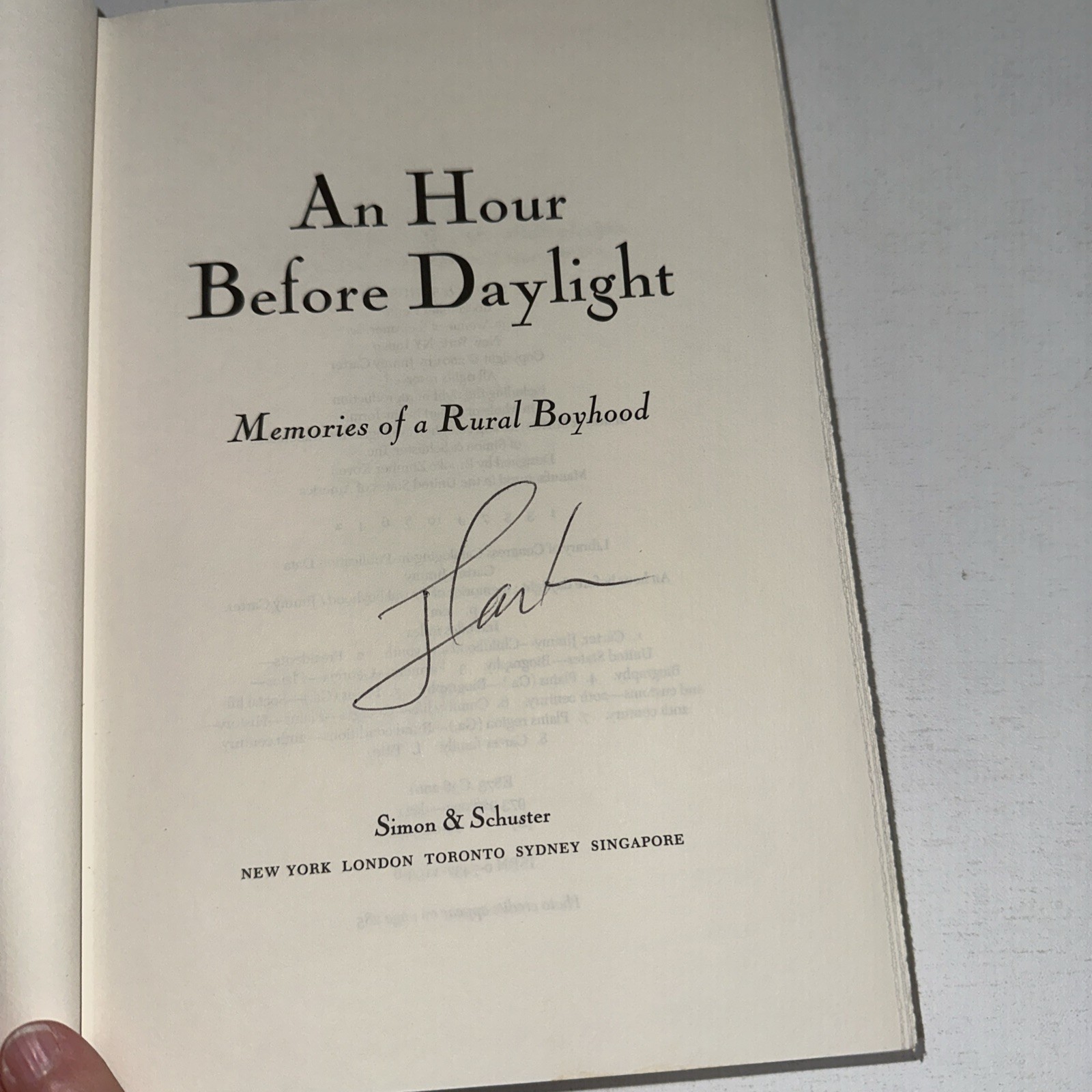JIMMY CARTER Autographed Signed Book An Hour Before Daylight President JSA COA
