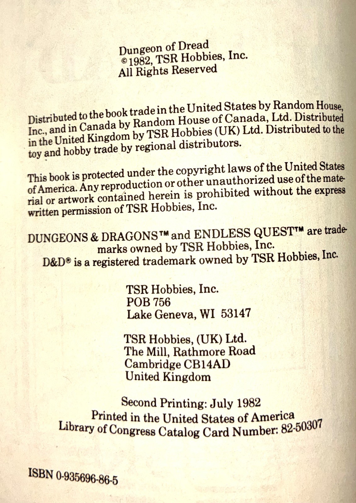 Dungeon of Dread Rose Estes 1982 Endless Quest Book 1 Dungeons Dragons TSR