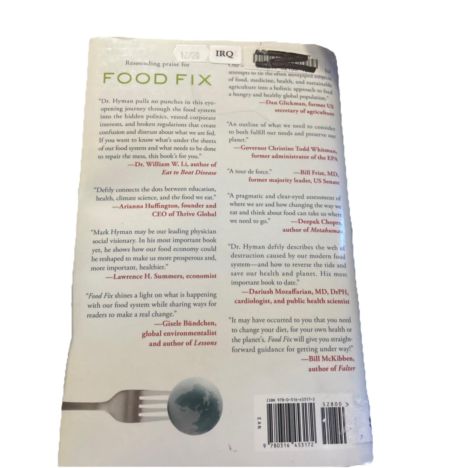 Food Fix By Mark Hyman, MD -Hardcover Very Good Condition Book