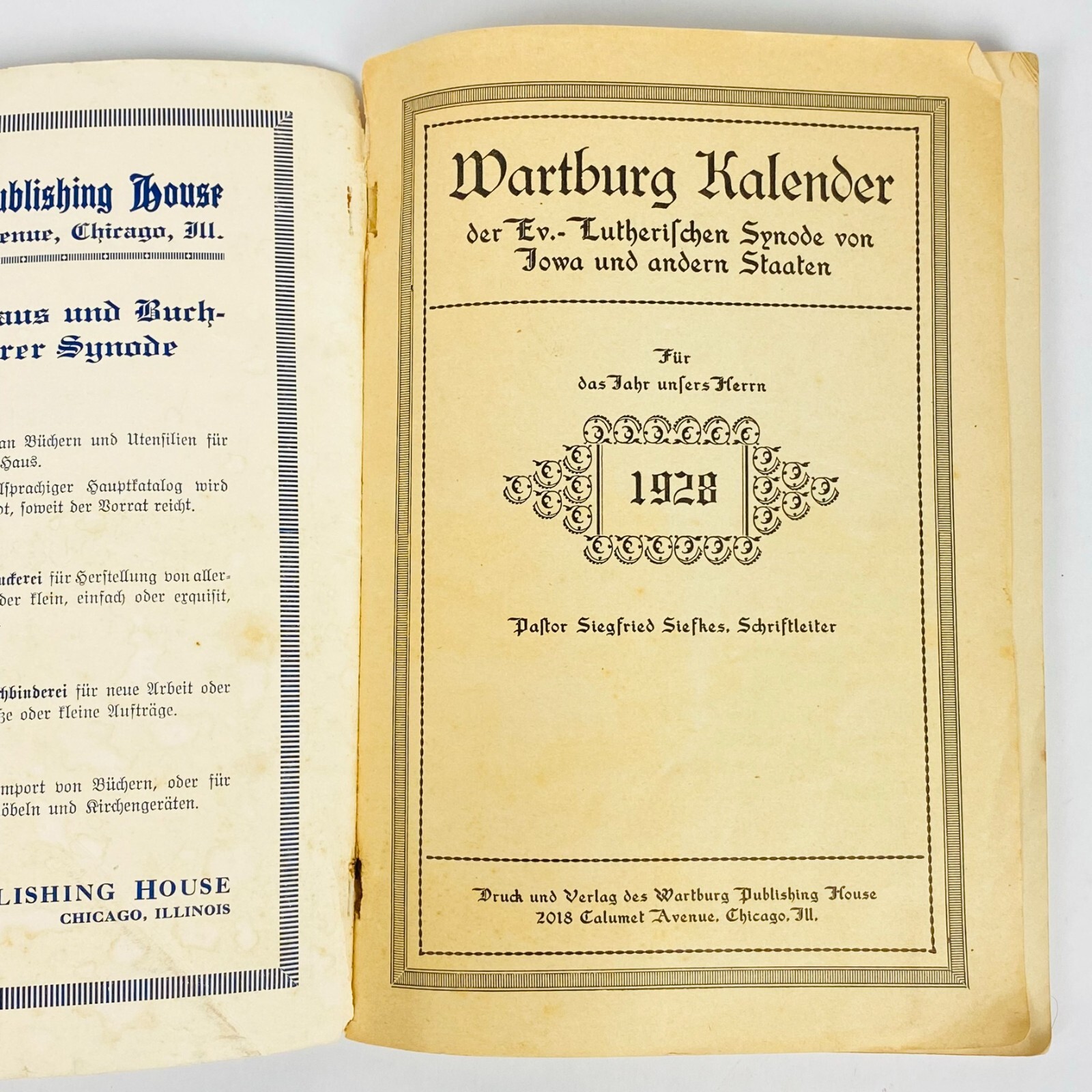 1928 Wartburg Kalender German Edition Book Seminar Dubuque Iowa Vintage