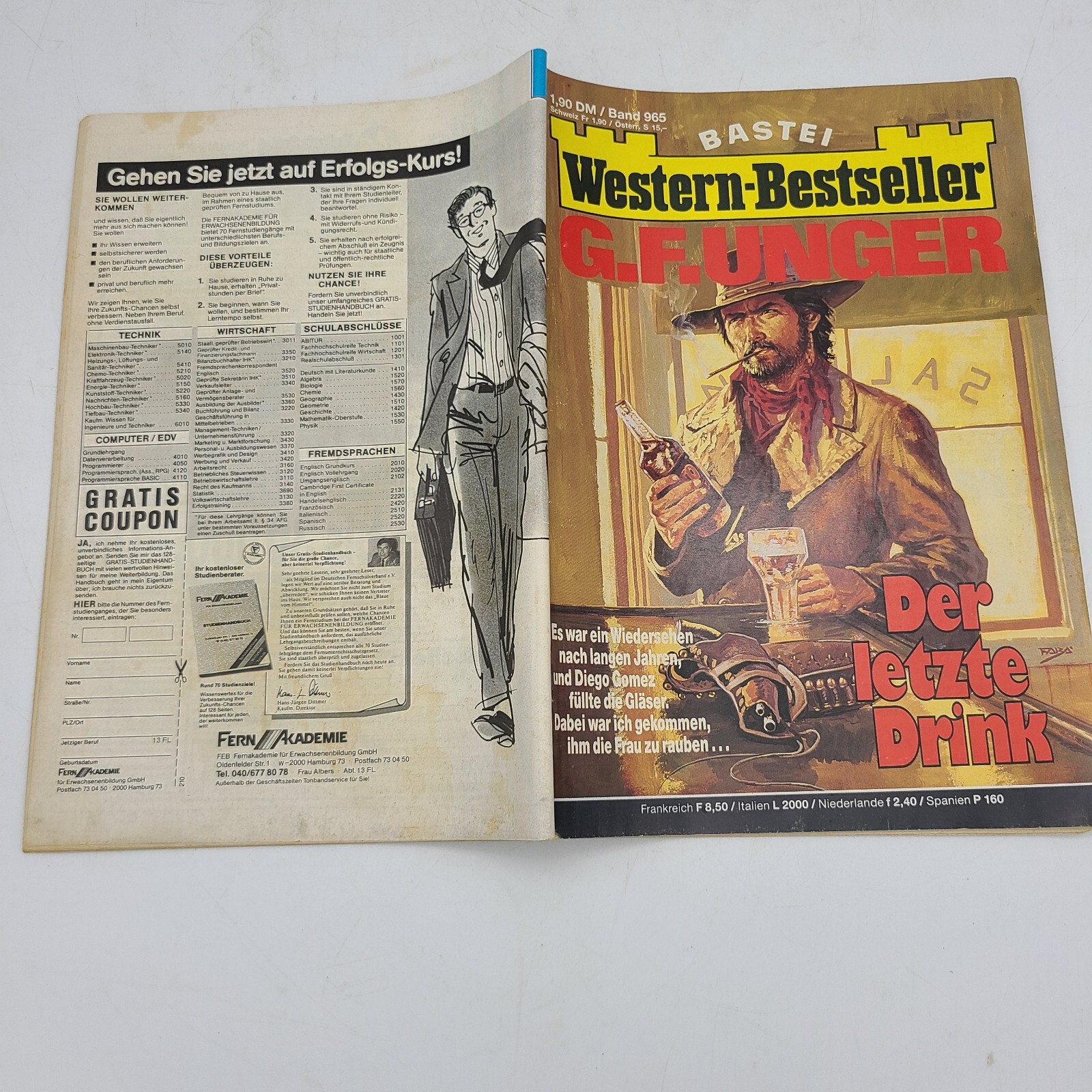 Der Letzte Drink BASTEI Western-Bestseller G.F Unger Pulp Fiction German Booklet