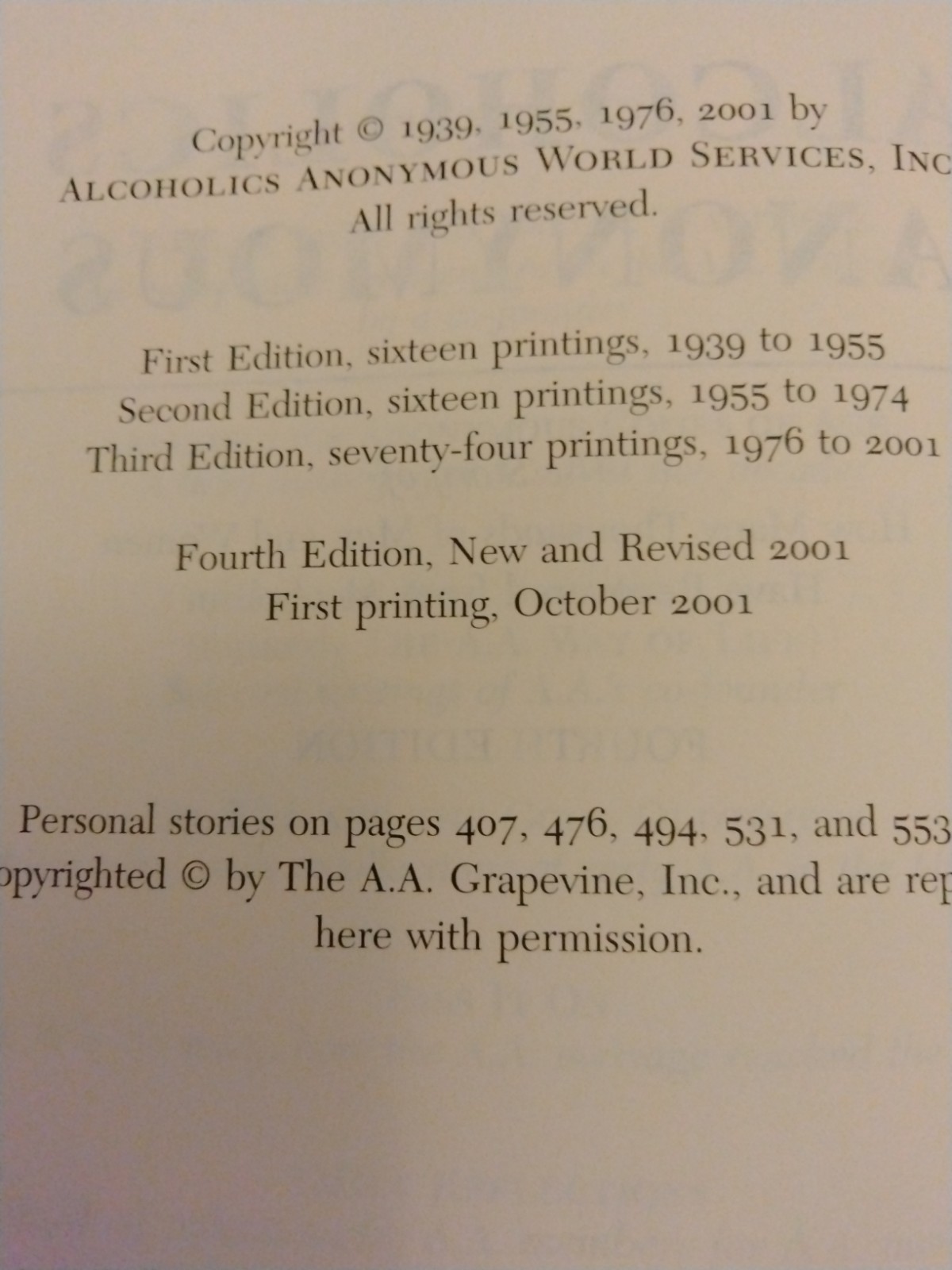Alcoholics Anonymous HC/BJ 4th Ed/1st Printing VG