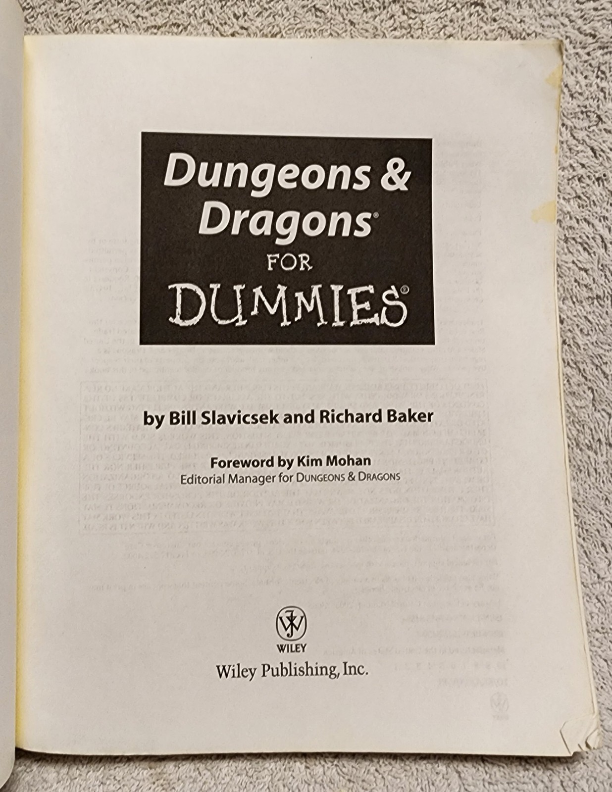Dungeons & Dragons For Dummies Book D&D RPG Guide Reference Wiley No Map