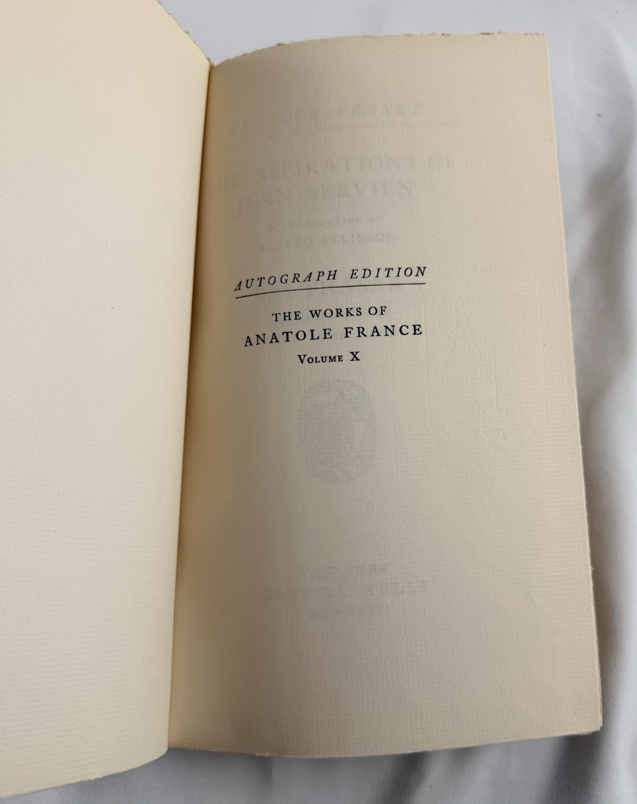 1924 The Works of Anatole France Vol X Jean Servien Balthasar Autograph Ed Wells