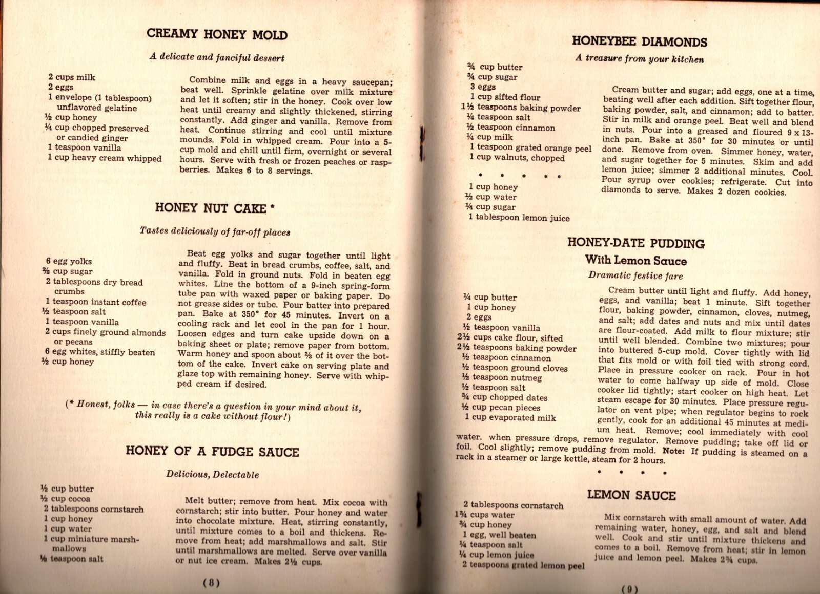 1970 Honey Cookery Recipe Cookbook 9″ x 6″ 16 Pages
