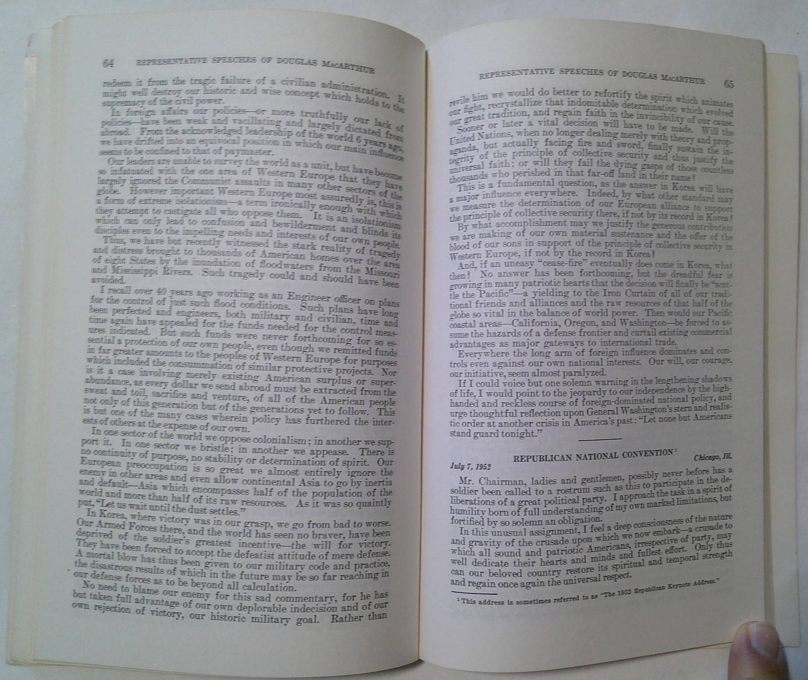 1974 SELECTED SPEECHES DOUGLAS MACARTHUR – Soft Cover Booklet 104 Pages