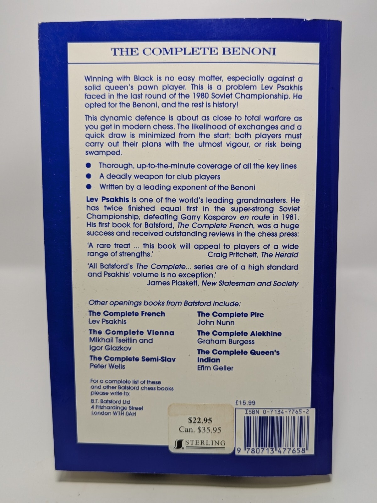 Lev PsakhisThe Complete Benoni (Batsford Chess Library