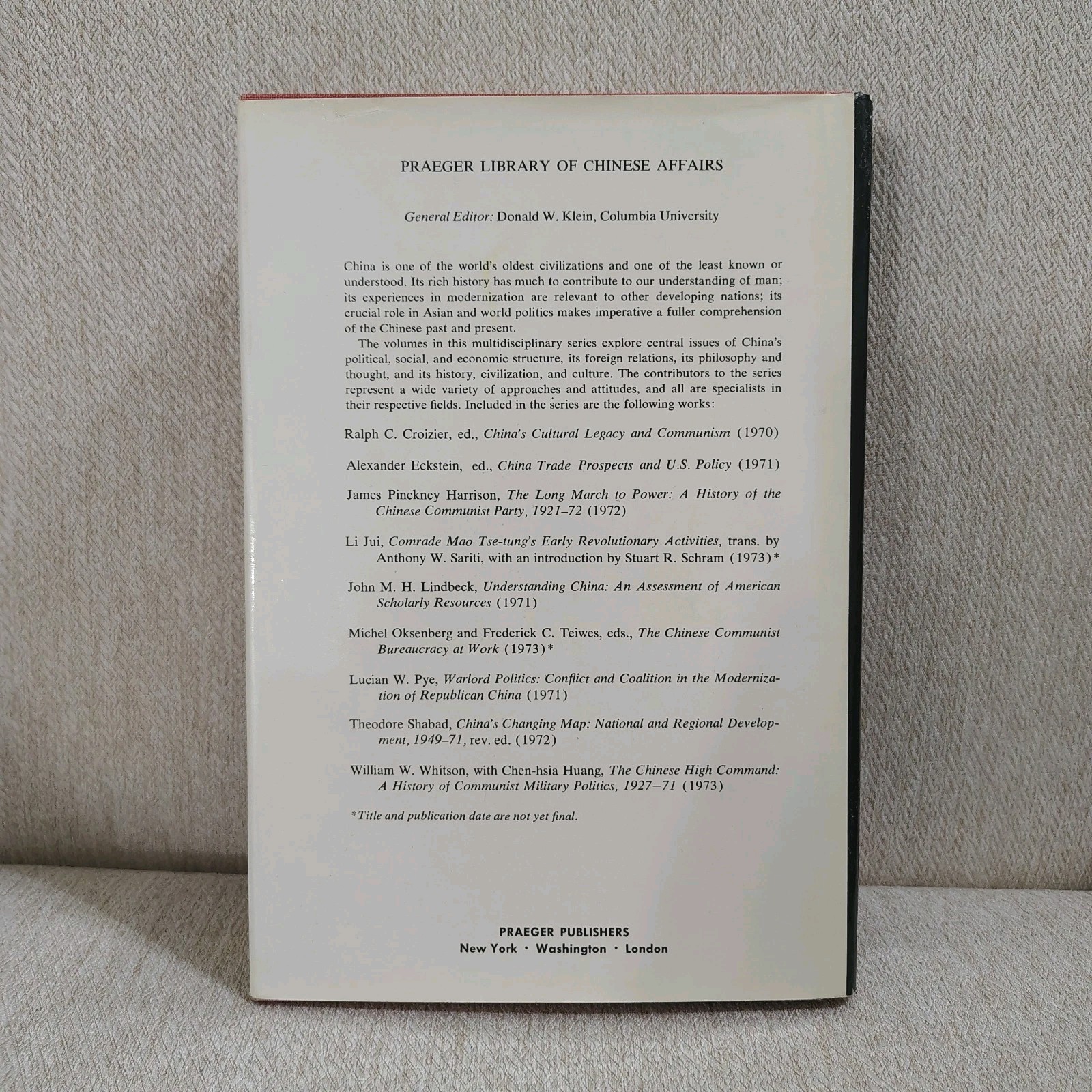 (Inscribed) Chinese High Command A History of Communist Military Politics 1927