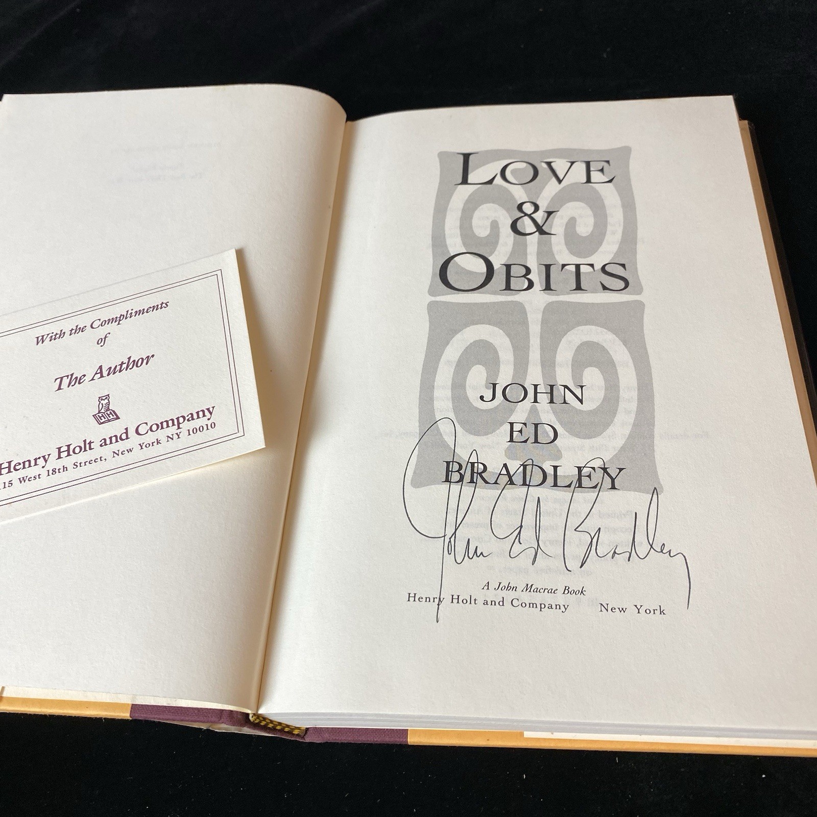 Love and Obits by John E. Bradley Signed 1st Ed. HCDJ Romantacy Louisiana 1992