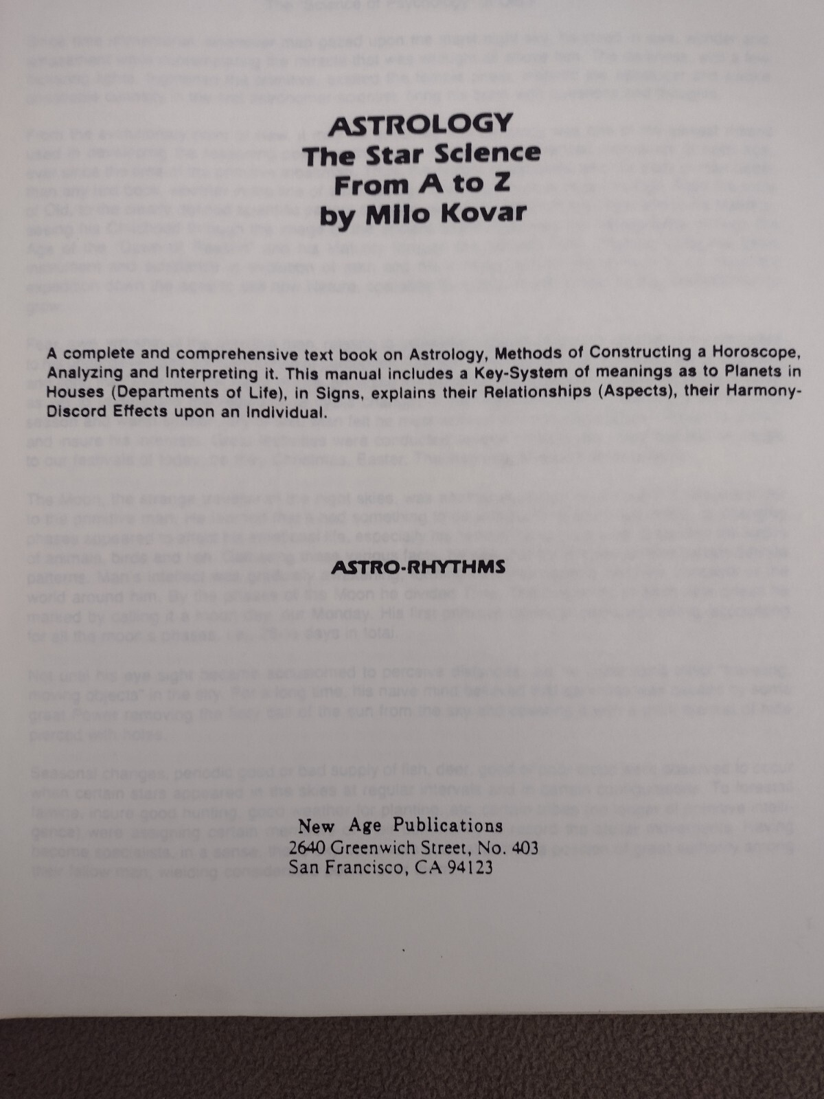 Astrology The Star Science From A to Z and Astro-Rhythms, Milo Kovar