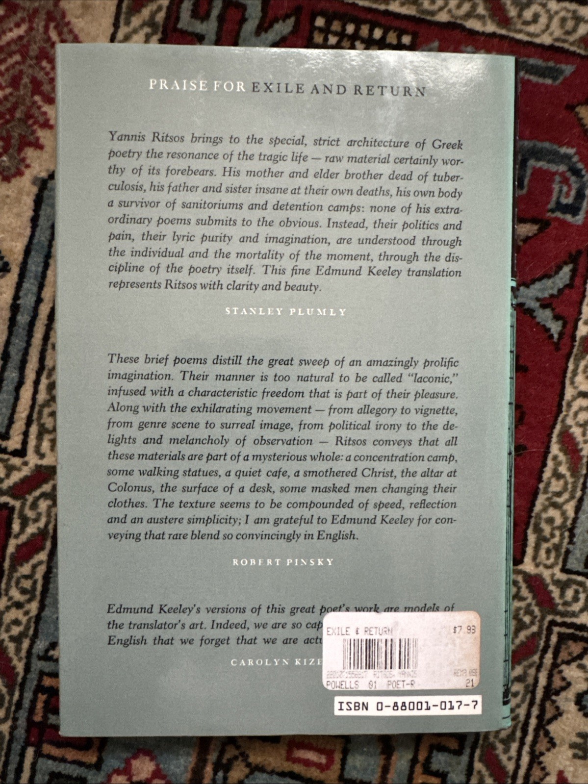 Selected Poems, 1967-1974: Exile and Return by Yannis Ritsos First Edition 1985