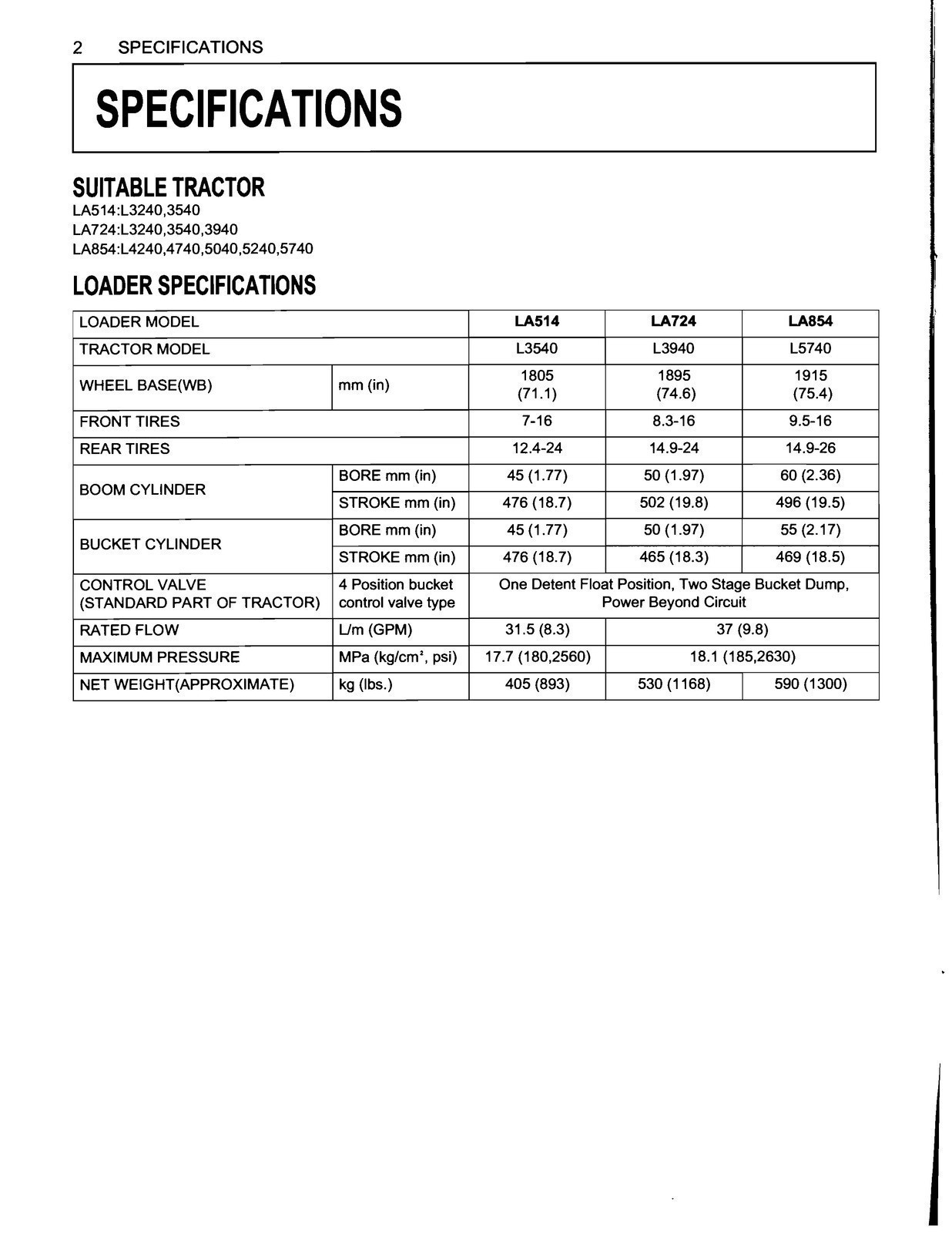 KUBOTA LA514 LA724 LA854 FRONT LOADER OPERATORS MANUAL , BOUND, TOUGH COVERED