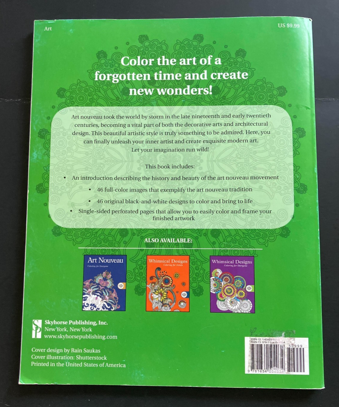 Art Nouveau: Coloring for Artists by Skyhorse Publishing (2015, Trade Paperback)