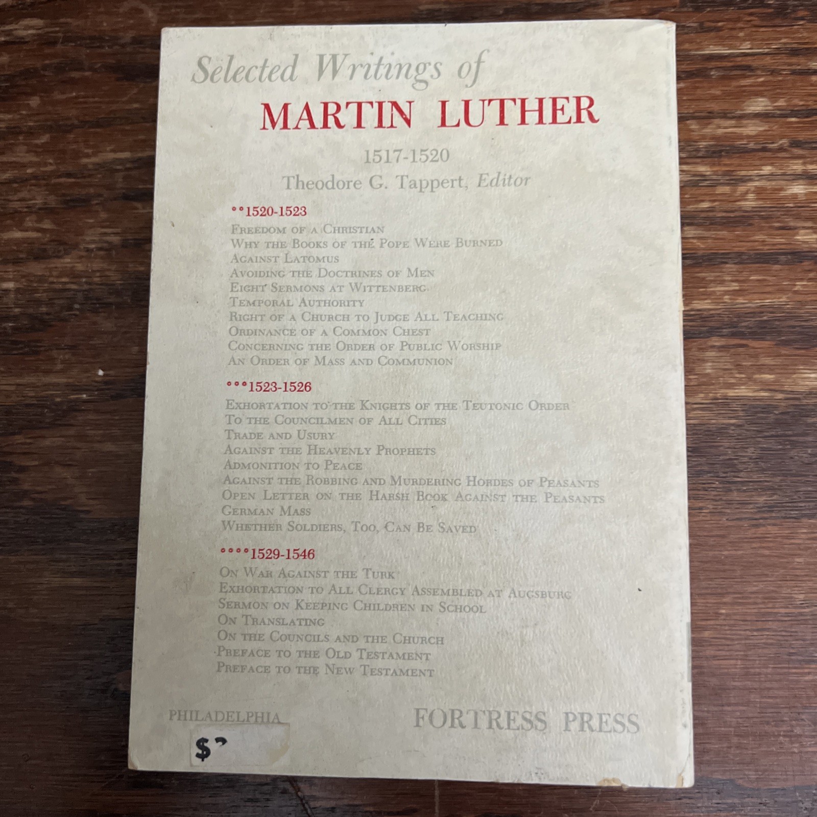Vintage Selected Writings of Martin Luther 1517-1520 Paperback 1967