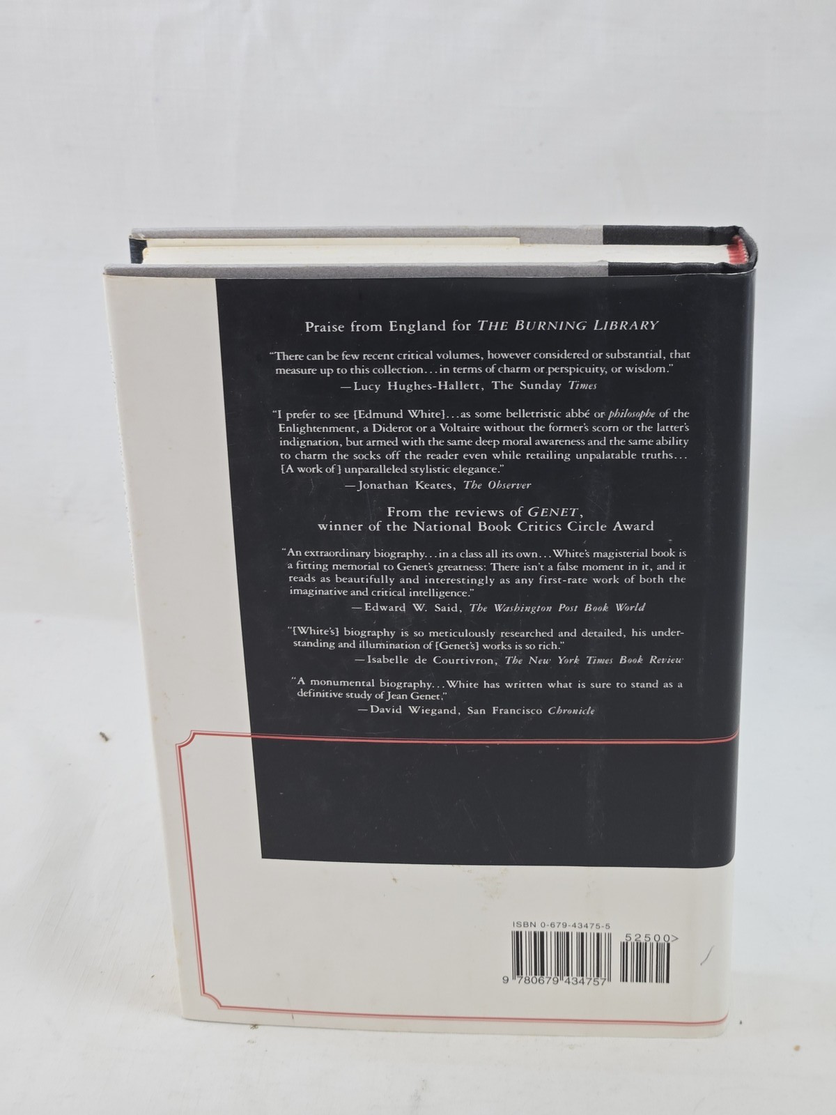 The Burning Library Essays Edmund White 1994 Alfred A Knopf Hardcover w/ Dust