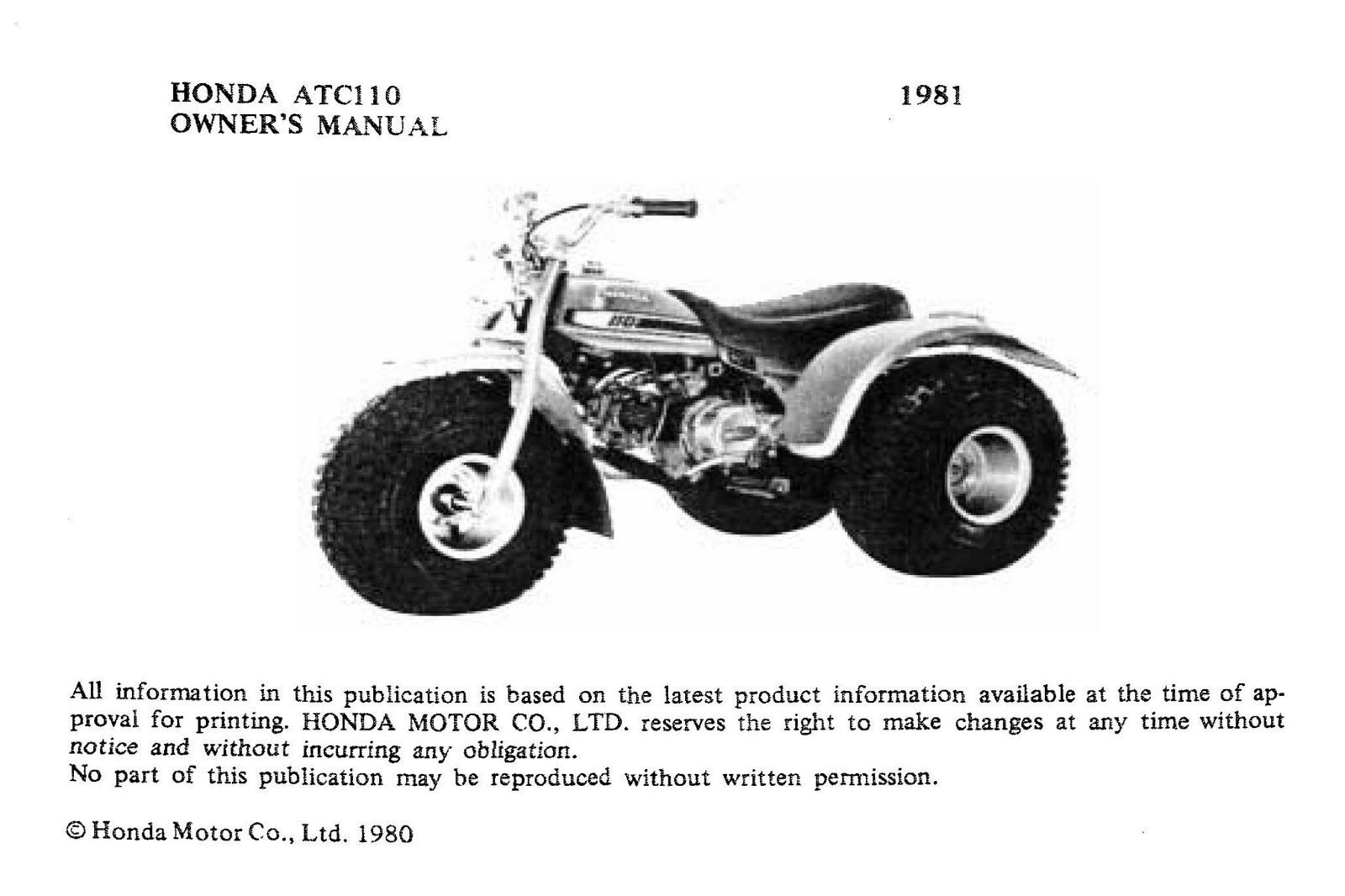 1981 Honda ATC110 Owner’s Manual 56 Pages