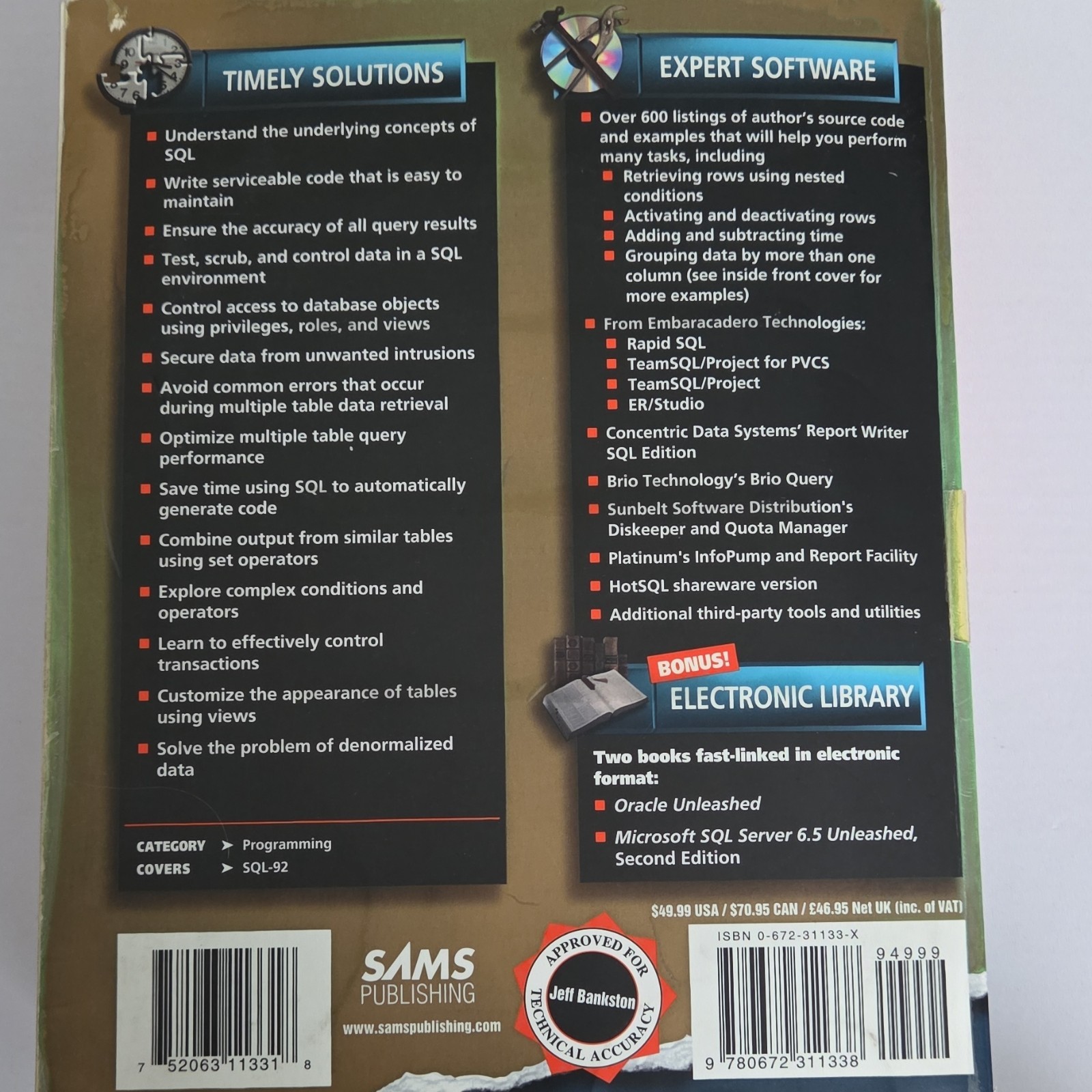 SQL Unleashed Hans Ladanyi Paperback First Edition SAMS Publishing 1997 CD-ROM
