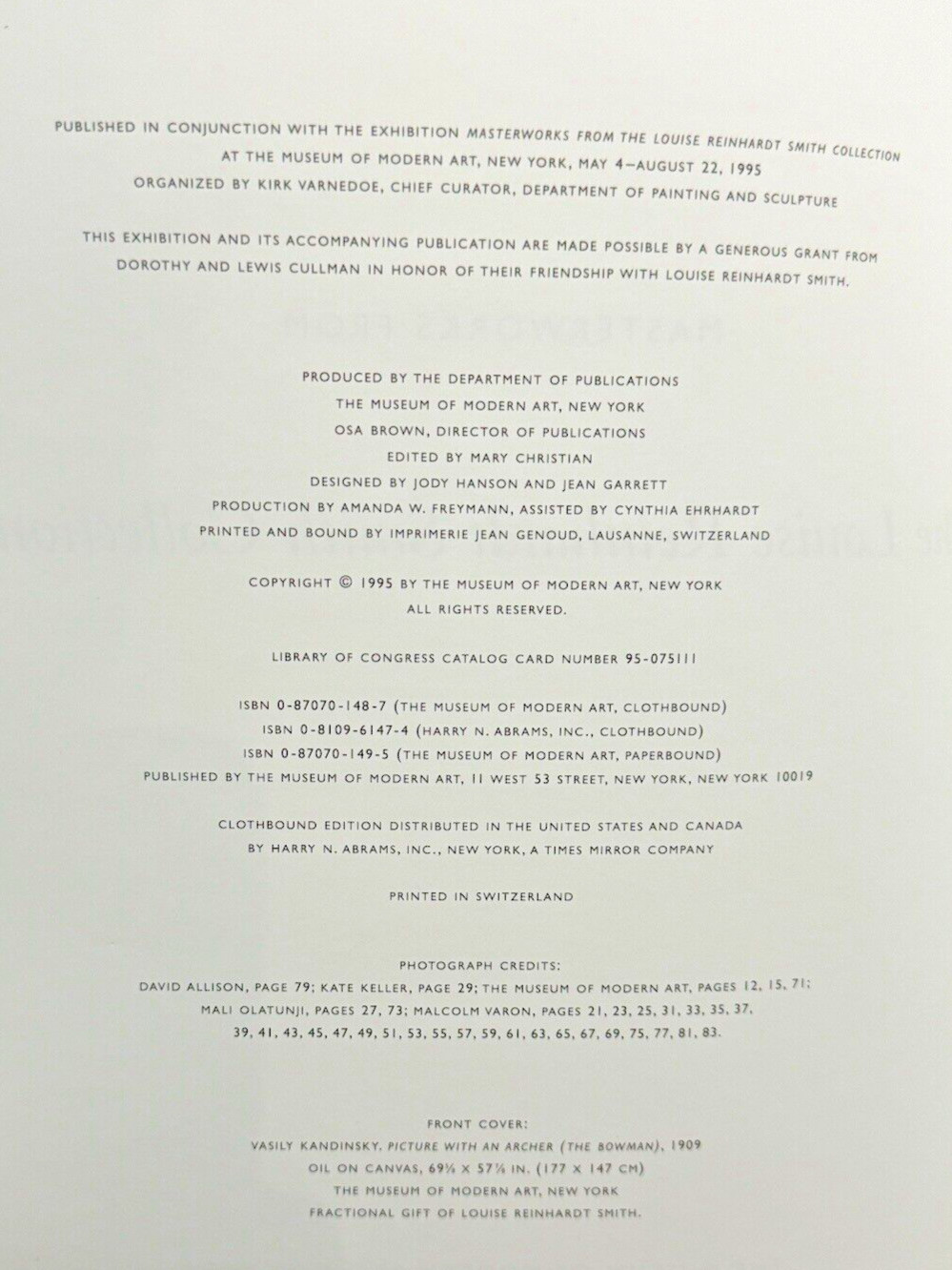 VTG Masterworks from the Louise Reinhardt Smith Collection MOMA 1995 HARDBACK