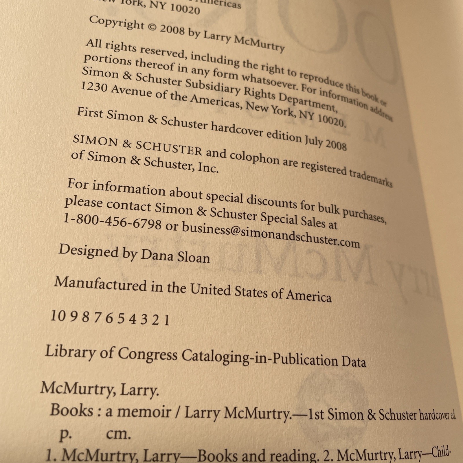 Larry McMurtry BOOKS: A MEMOIR (2008) 1st Printing