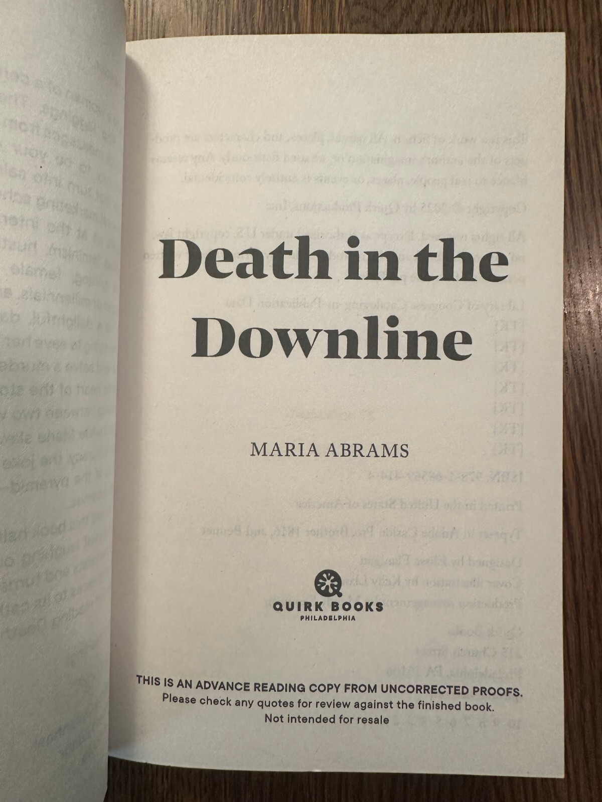 BRAND NEW ARC Death in the Downline by Maria Abrams (2025, Paperback) PROOF