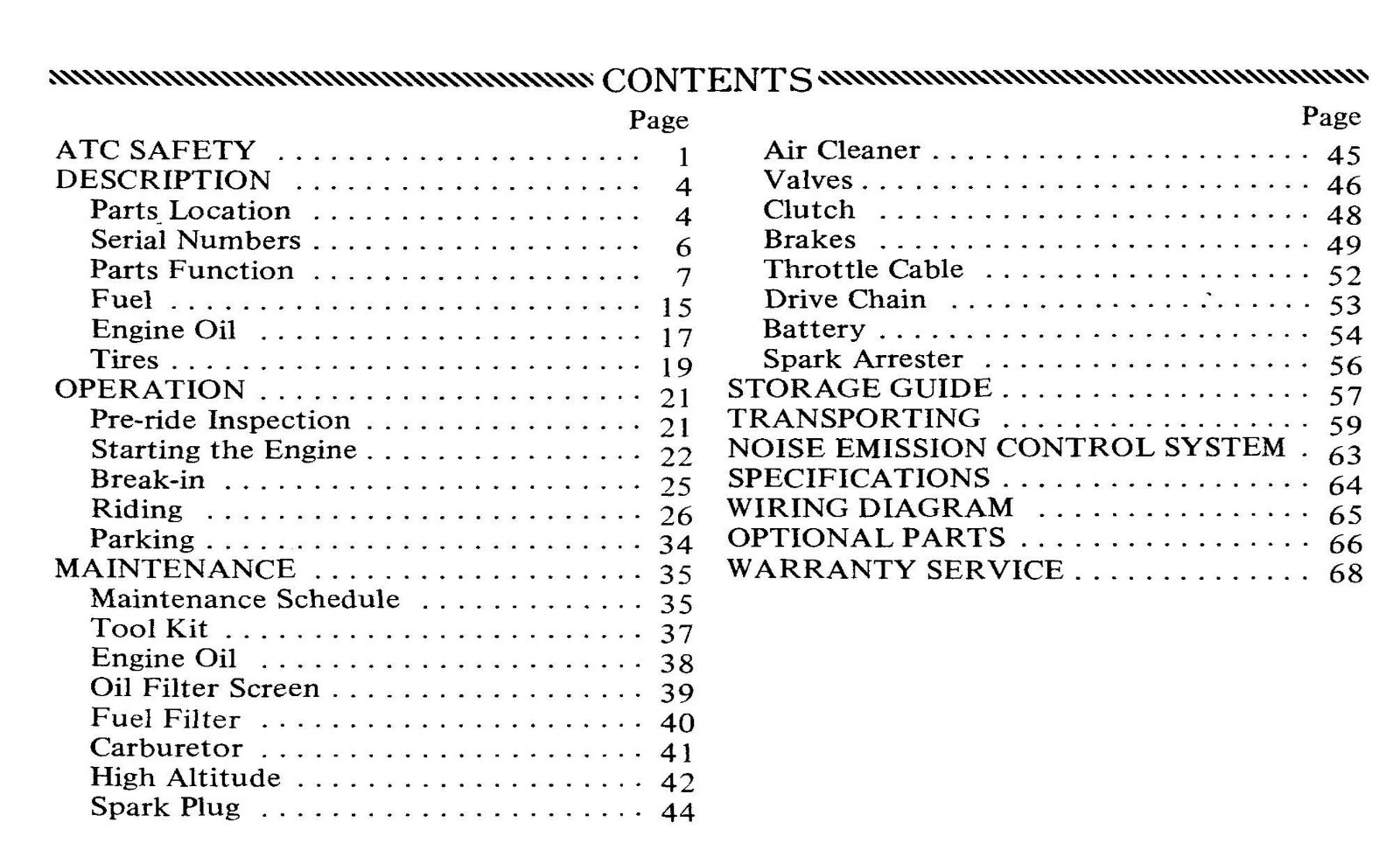 1985 Honda ATC125M Owner’s Manual 71 Pages