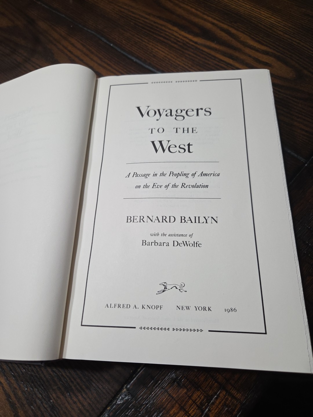 Voyagers to the West by Bernard Bailyn; First Edition