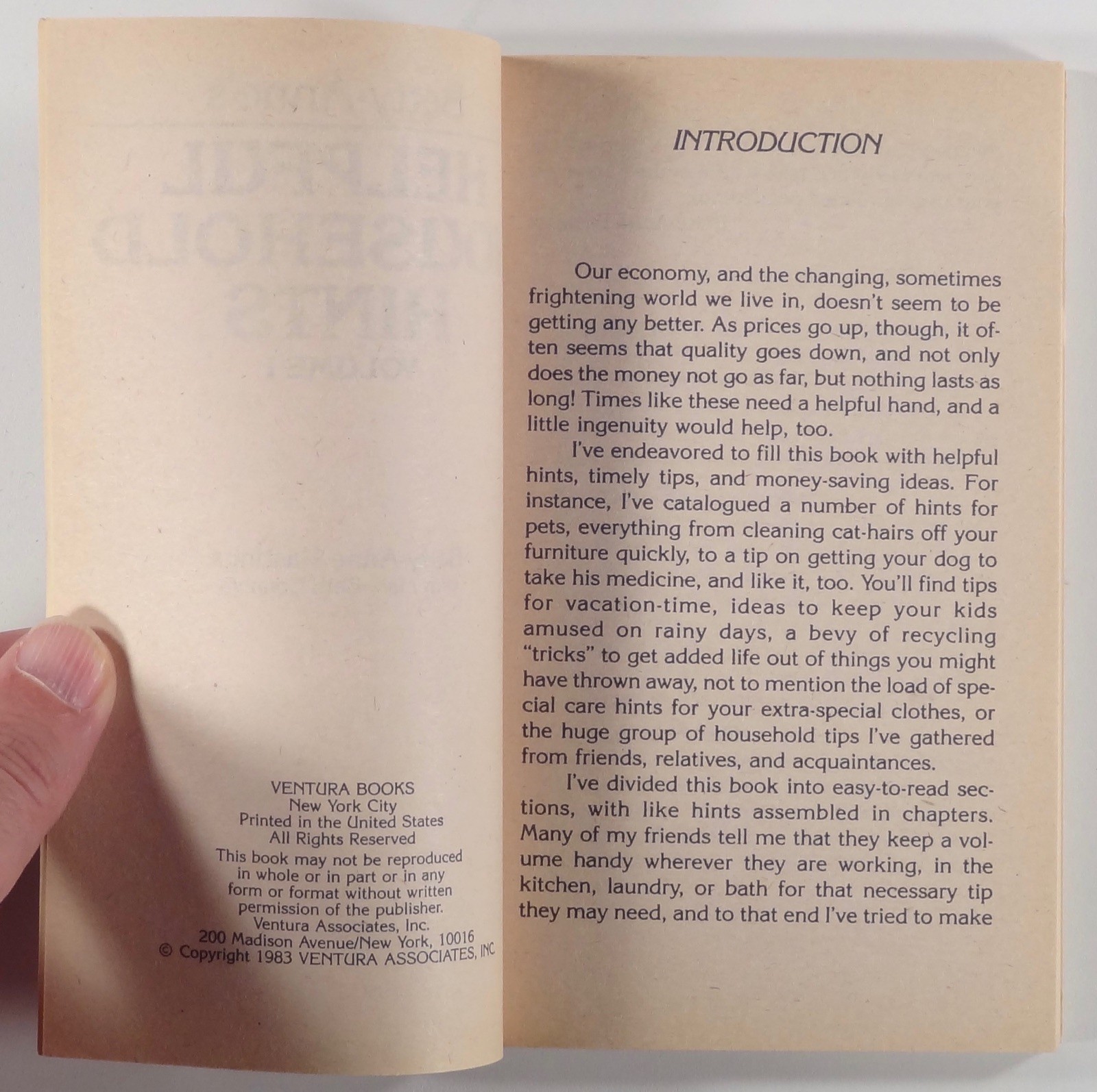 1983 BETTY-ANNE’S HELPFUL HOUSEHOLD HINTS Volume 1 totally miscellaneous advice