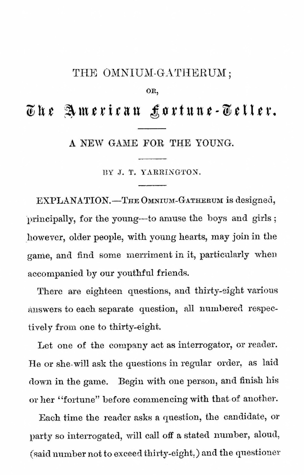 Omnium Gatherum Or The American Fortune Teller „1872“ 39 Pages