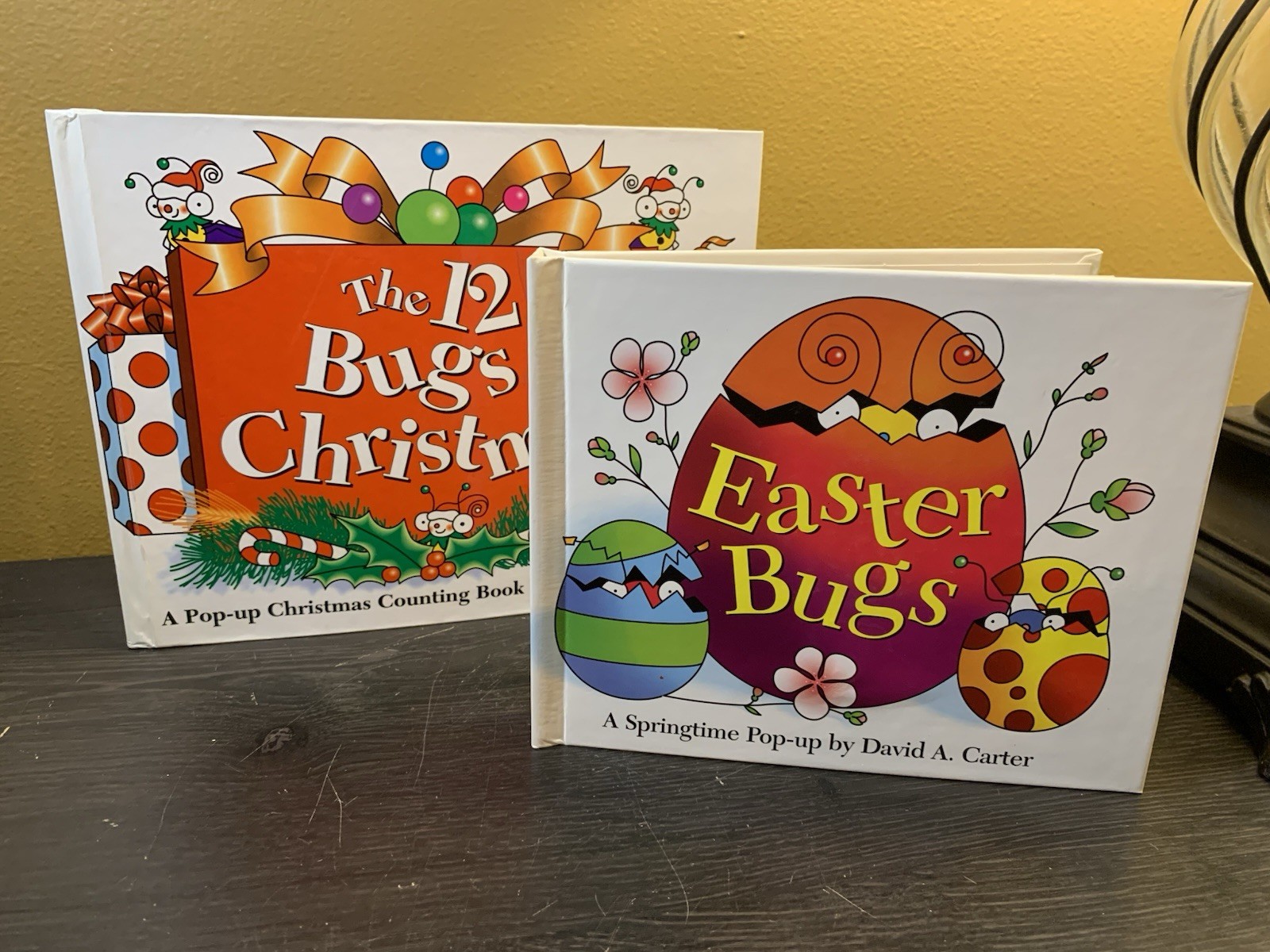 Vintage David A. Carter The 12 Bugs Christmas & Easter Bugs Pop Up Books EUC