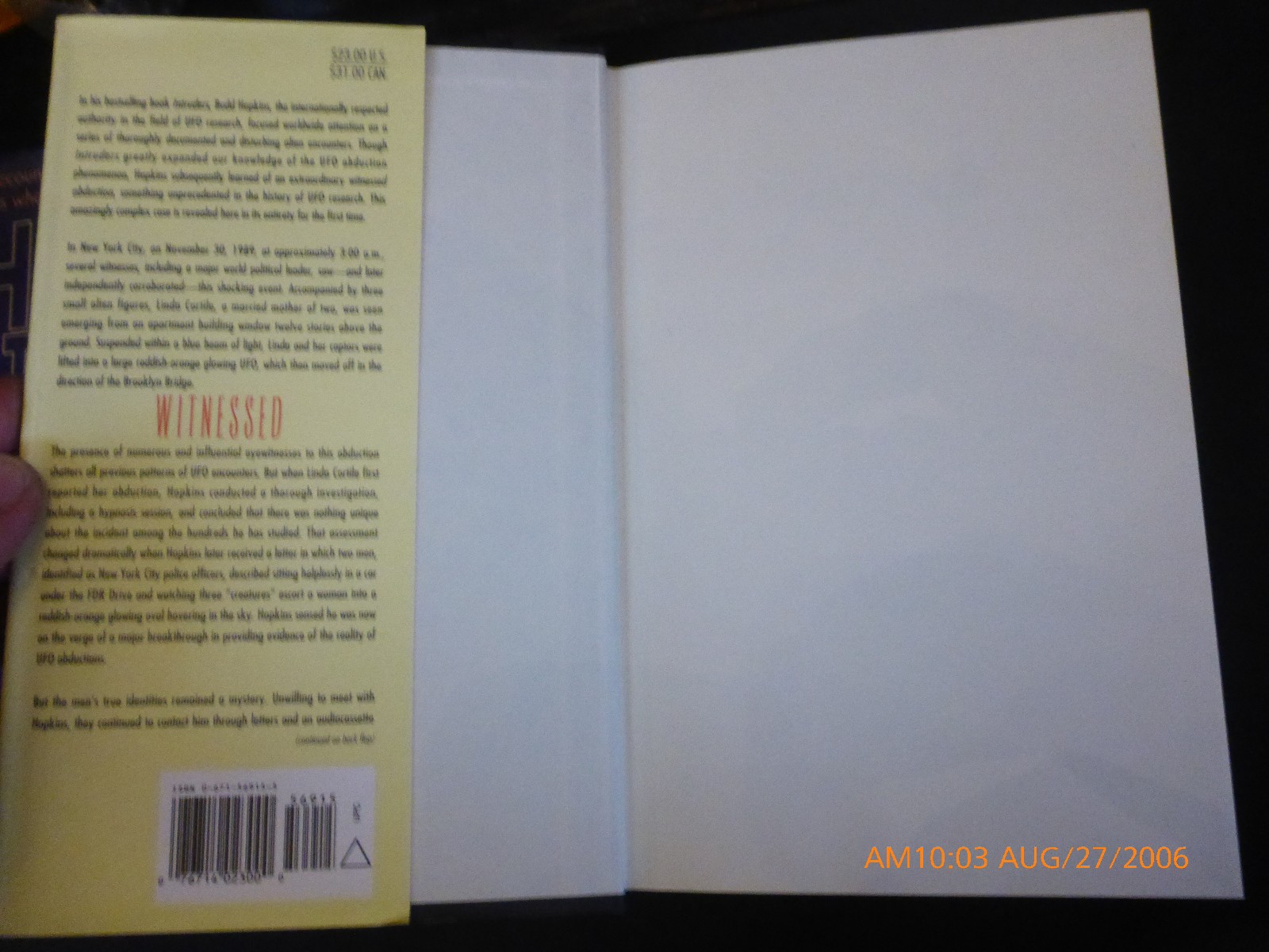 Witnessed True Story of Brooklyn Bridge UFO Abductions Budd Hopkins 1st Print