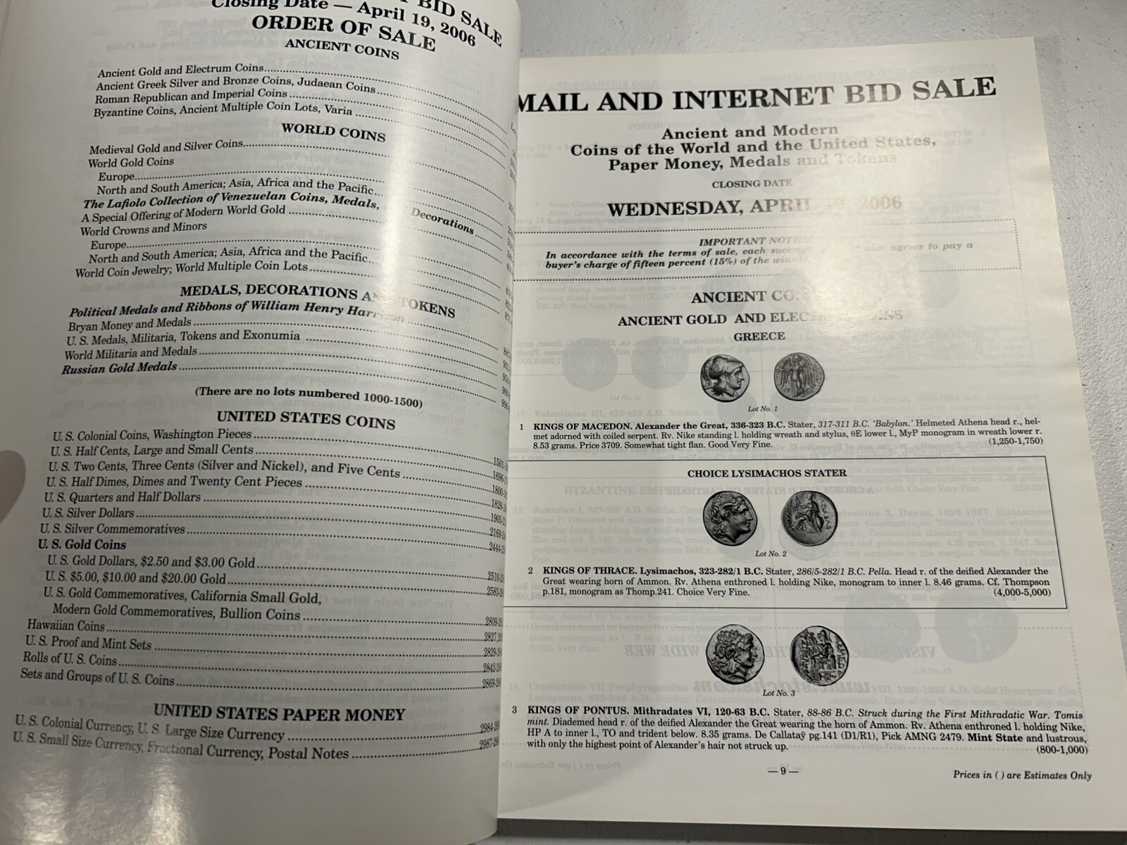 Stack’s Ancient Modern Coins World U.S. Paper Money April 2006 Bid Sale Catalog