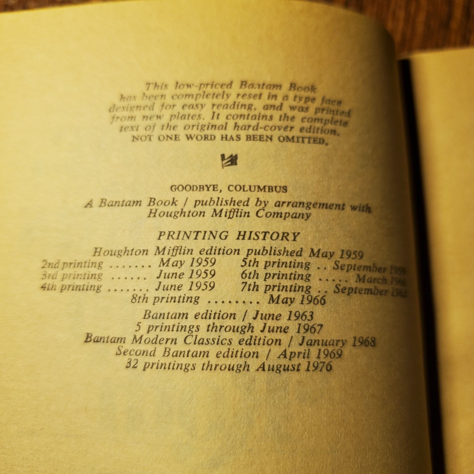 Goodbye, Columbus Philip Roth 1963 Bantam Edition Fiction Classic