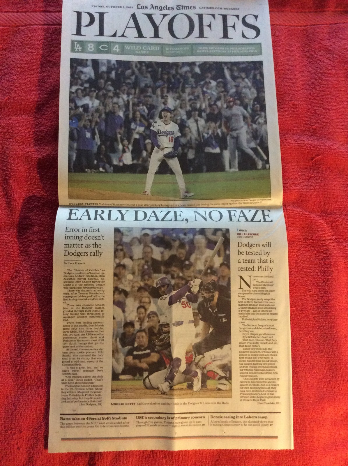 LA TIMES PLAYOFFS SECTION OCTOBER 3 2025 DODGERS YOSHINOBU YAMAMOTO