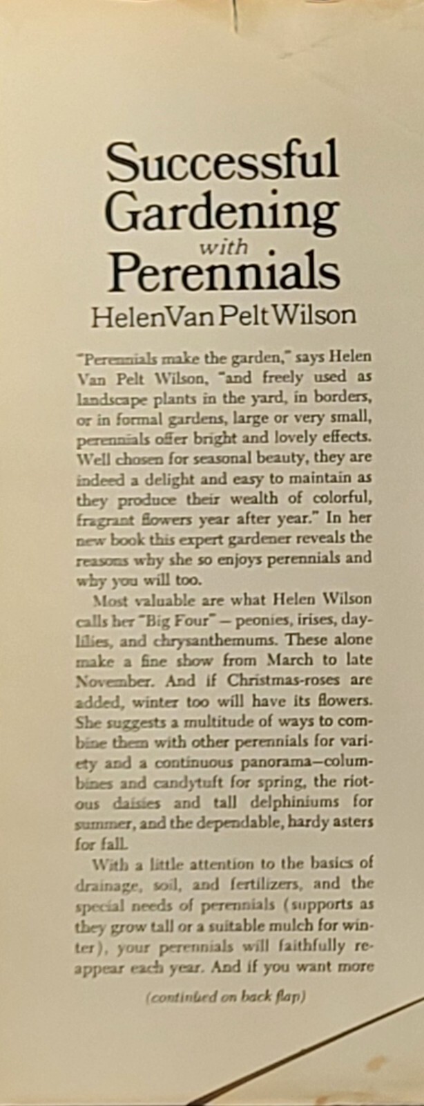 Successful Gardening with Perennials : by Helen Van Pelt Wilson 1976 HC 2642