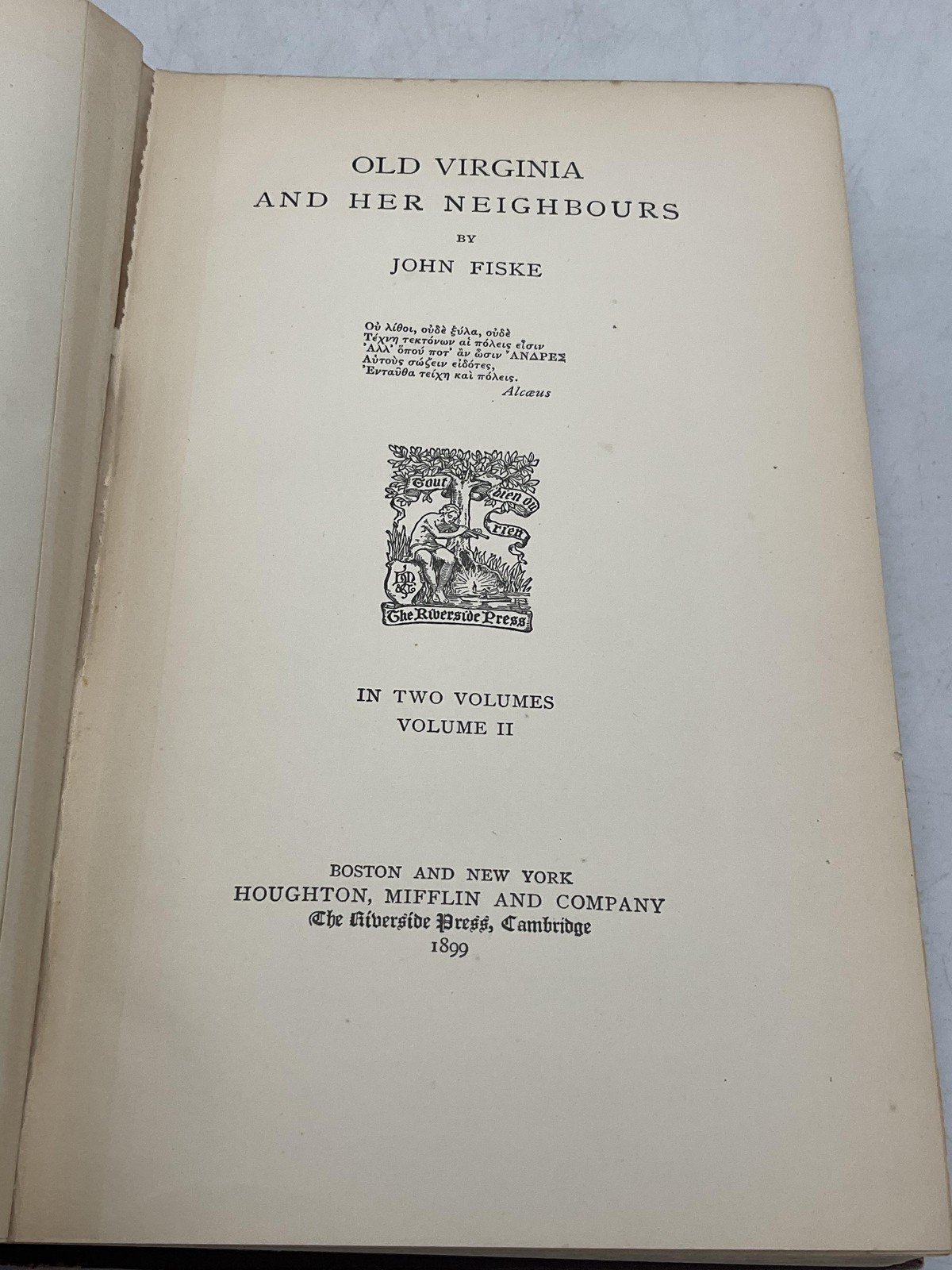 set 2 books Old Virginia And Her Neighbours Fiske Houghton Mifflin HC 1907