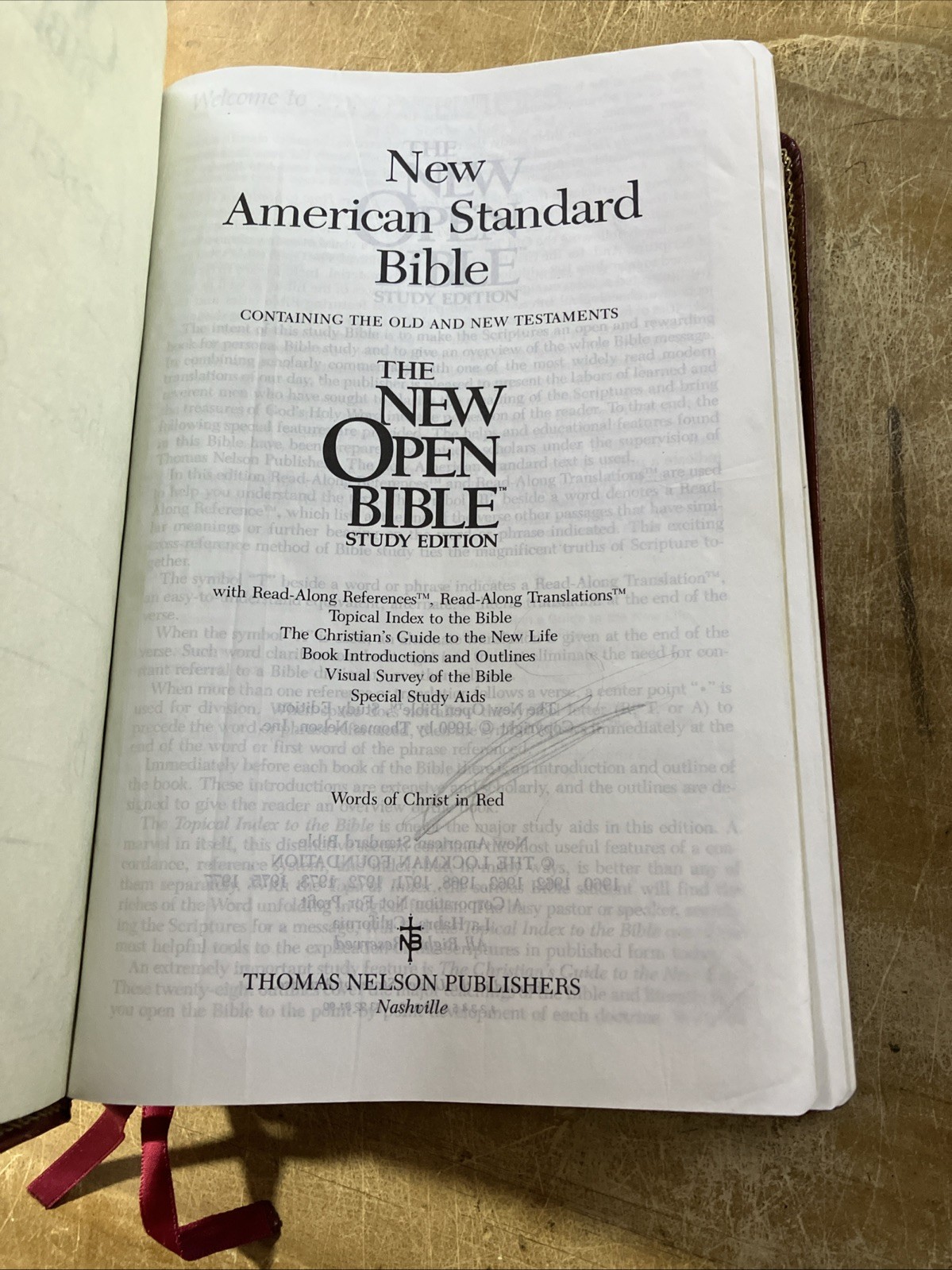 NASB New Open Bible Study Edition Burgundy Genuine Leather 1990 USA 1976BG