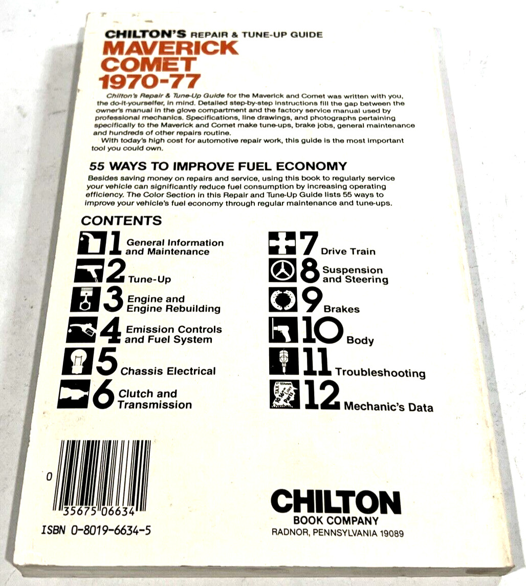 Chilton’s Repair & Tune-Up Guide Maverick Comet 1970-77 Part no. 6634