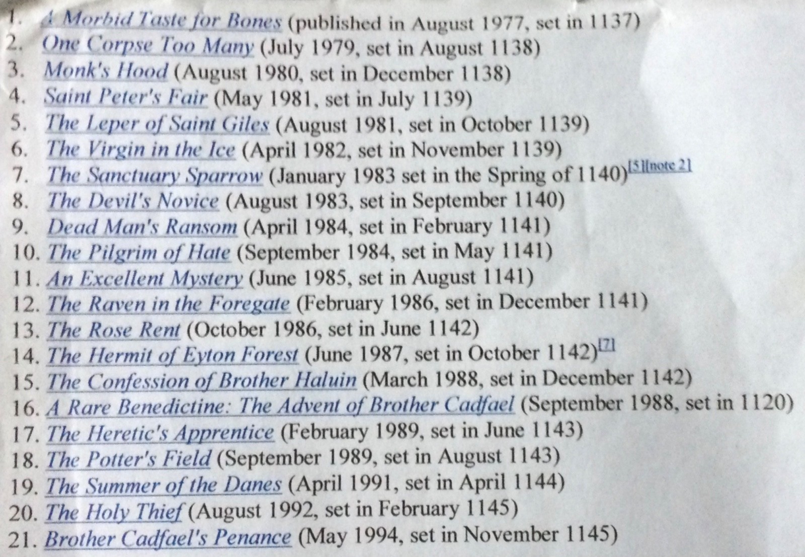 Ellis Peters Lot Complete Set All 21 BROTHER CADFAEL Mystery Paperbacks