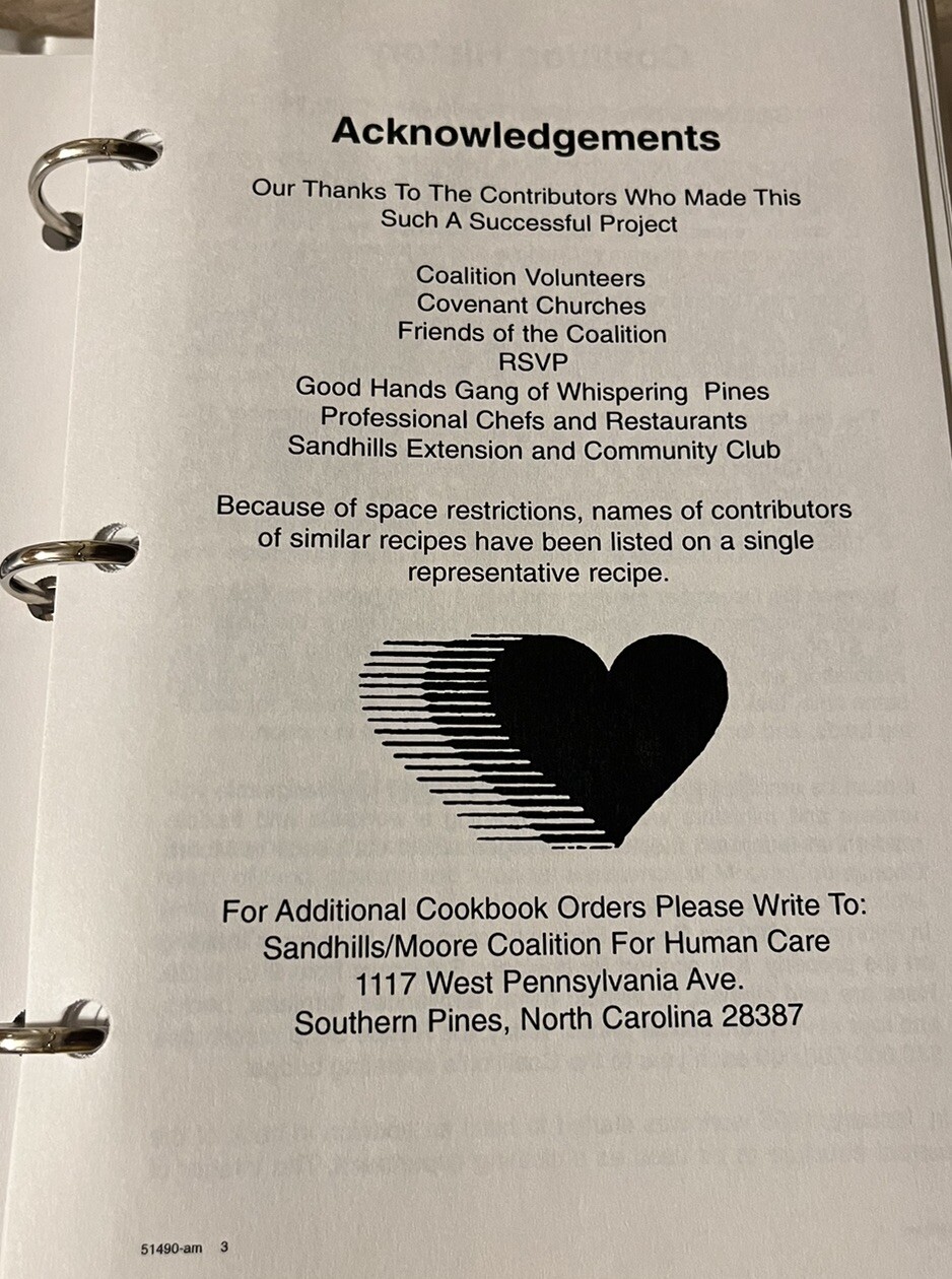Cooking With The Coalition Cookbook Southern Pines, NC 2003 Moore County
