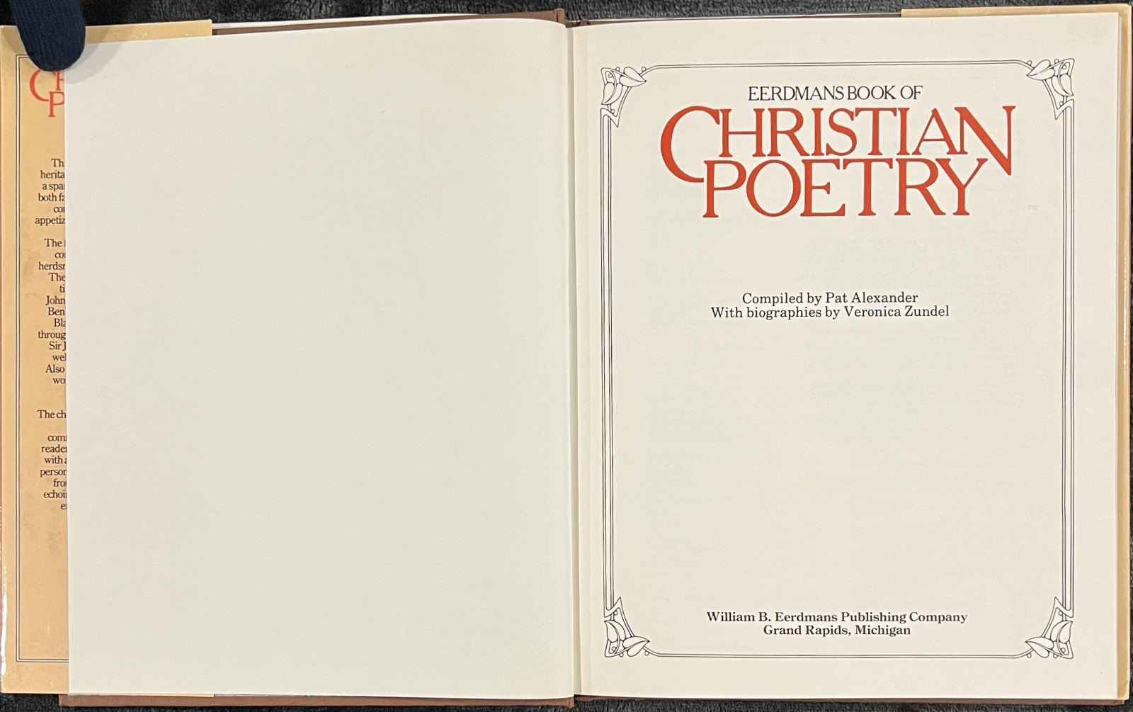 EERDMANS BOOK OF CHRISTIAN POETRY [HARDCOVER , FIRST EDITION , 1981]