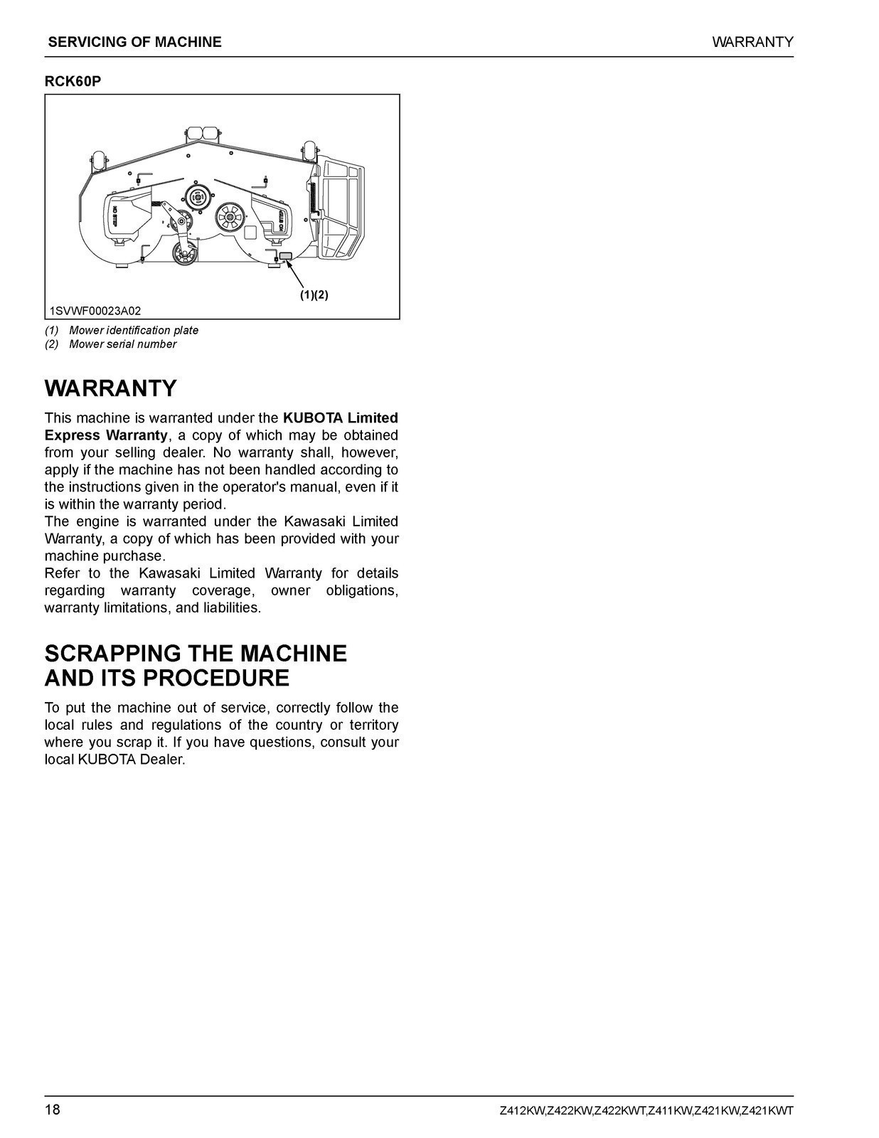 KUBOTA Z412KW Z422 Z421 ZERO TURN MOWER OPERATORS MANUAL – COIL BOUND, COVERS