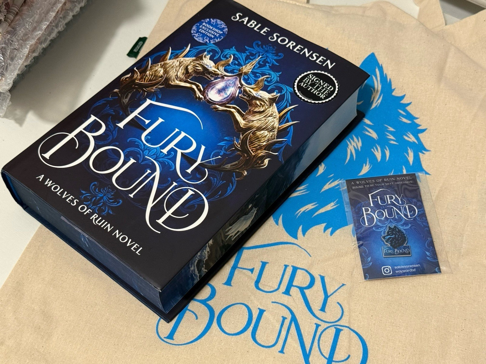Signed fury bound by sable Sorensen- Waterstone edition w/ pin & tote